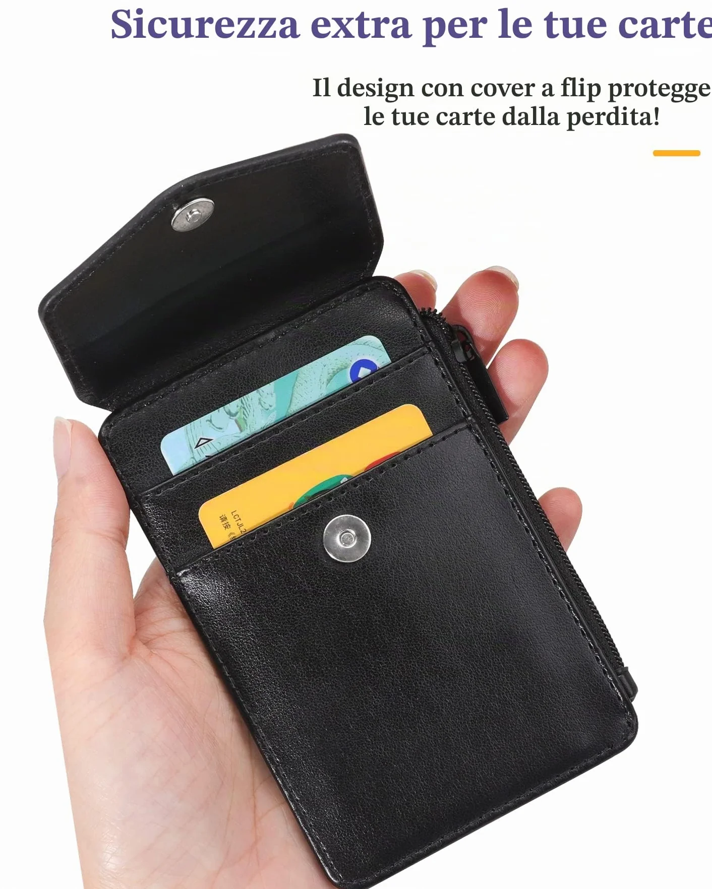 Teskyer Porta Badge da Collo in Pelle PU con Cordino Nylon e Gancio Acciaio Inossidabile, Tasca Cerniera, 1 Finestra ID, 3 Slot Schede