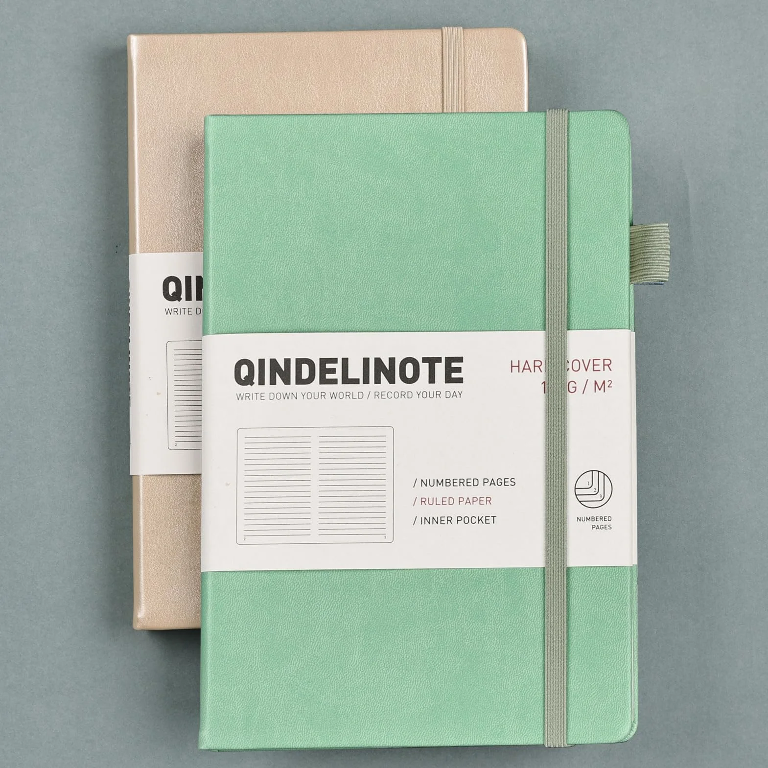 Taccuino a righe formato A5, 192 pagine numerate, con copertina rigida, 100 g/m², carta senza sbavature, copertina rigida con segnalibri, portapenne, tasca interna (verde)