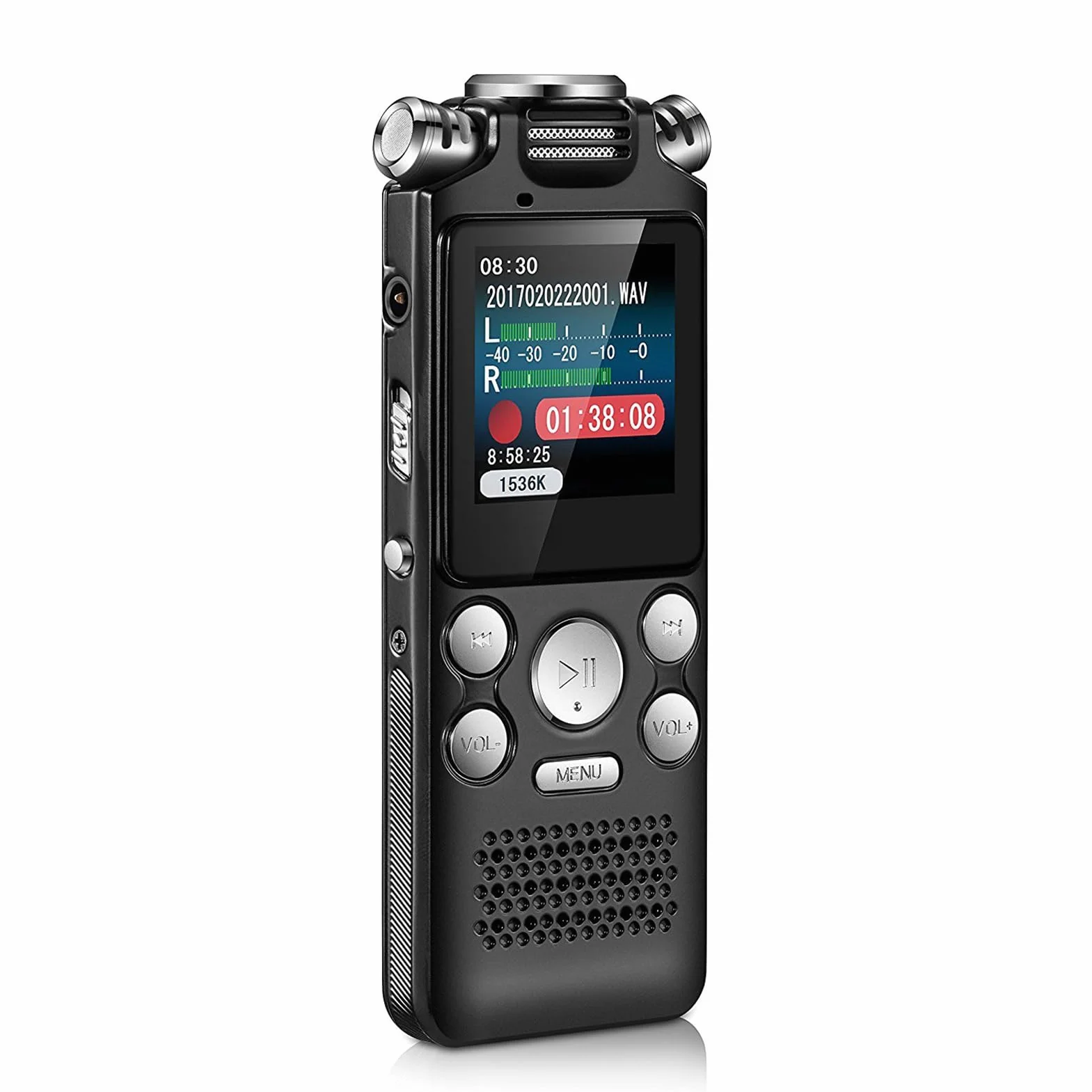 Docooler - Registratore vocale da 8GB, registratore audio con cancellazione del rumore, microfono doppio per registrazione vocale HD attivata, custodia in metallo