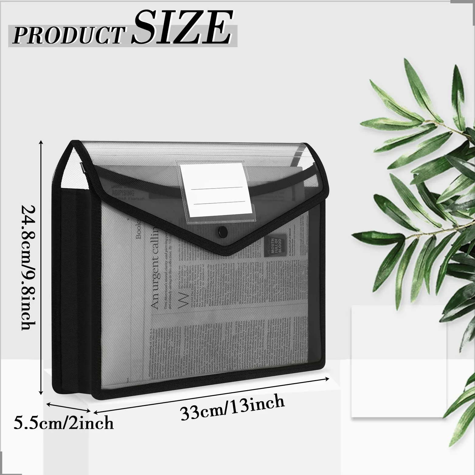 Teling 15 cartelline in plastica espandibile, formato A4, organizer per documenti colorati, con chiusura a bottone e tasca impermeabile, per lavori a casa (nero)