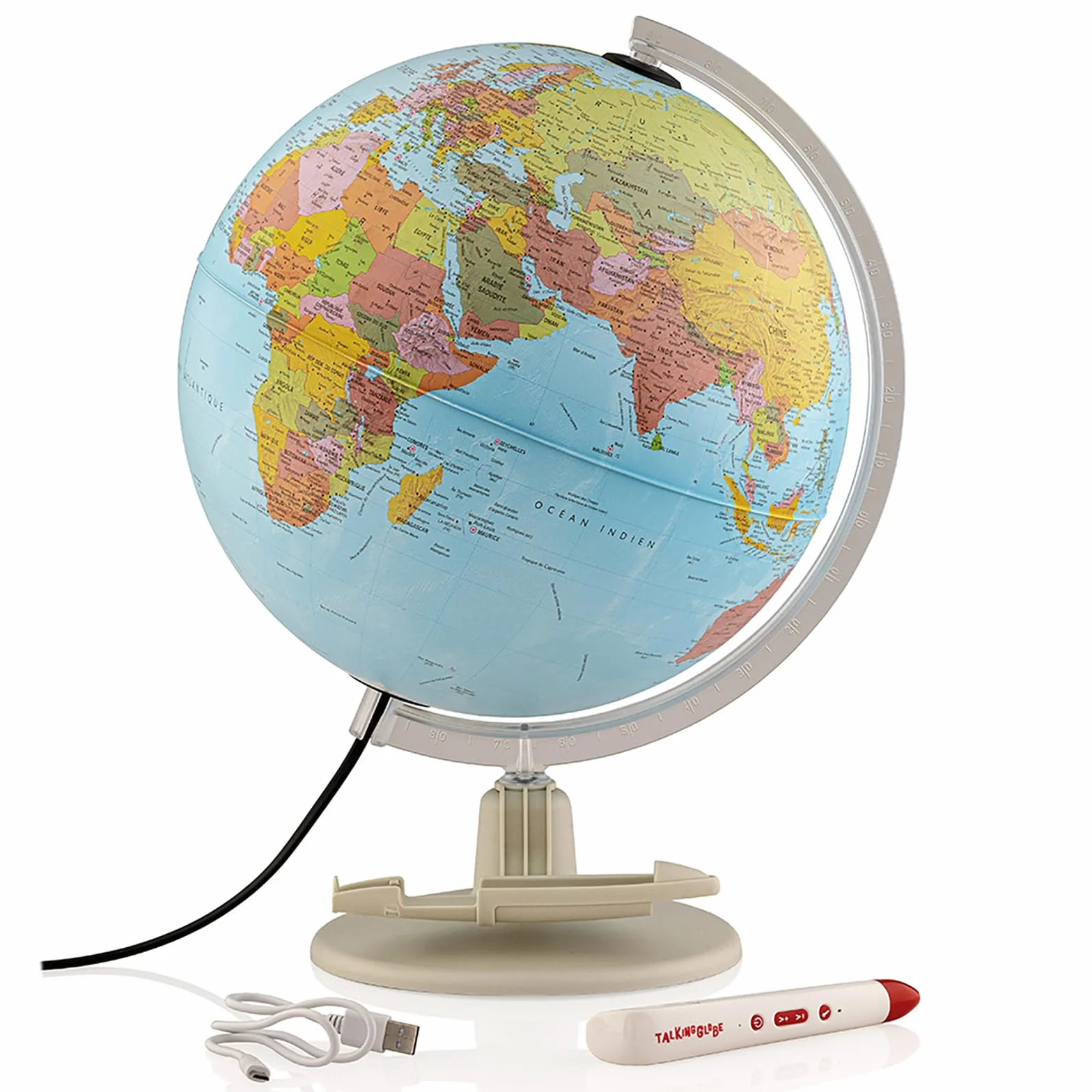 Tecnodidattica – Parlamondo | Globo terrestre interattivo per grandi e piccini | Illuminato e girevole | Penna audio-musicale | 6 lingue disponibili | Cartografia politica | Diametro 30 cm