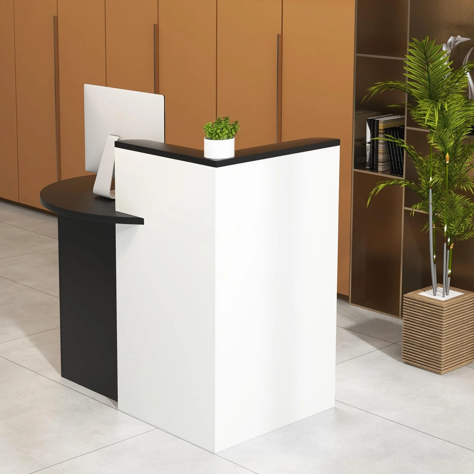 LIFEZEAL Bancone Reception Angolare, Banco, Scrivania, per Ufficio, Cassa Negozio, Estetica, Parrucchiere, Ovale e Rettangolare, con Cassetto con Serratura, Scomparti, Salvaspazio, Moderno, in Legno