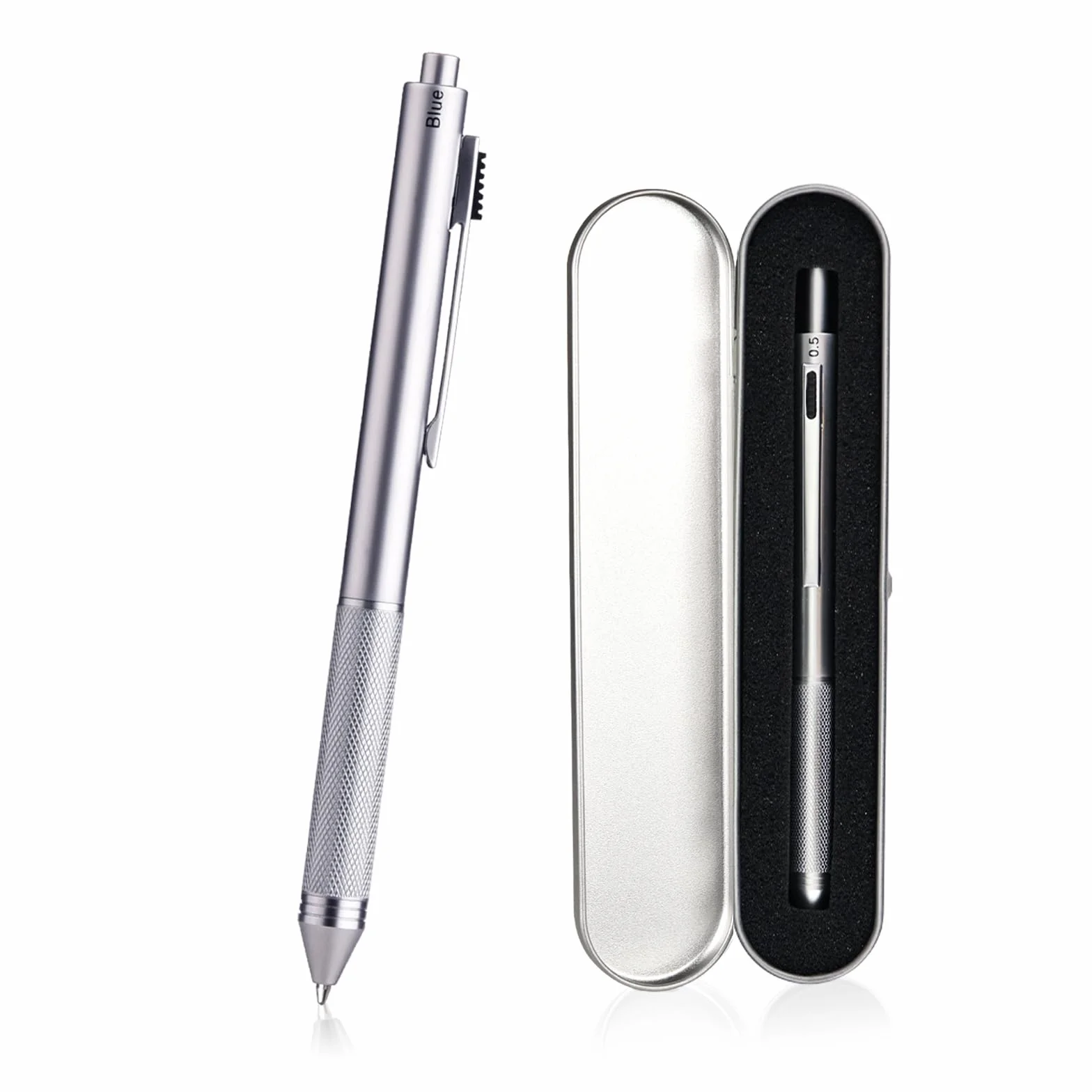Penna a sfera multifunzione 4 in 1 ricaricabile retrattile con matita meccanica 0.7 mm inchiostro nero rosso blu Argento