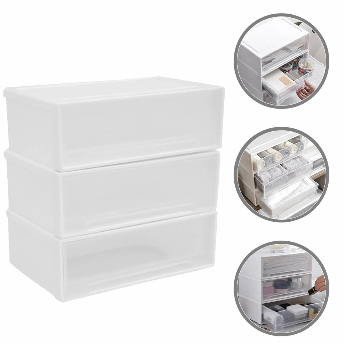 WOONEKY Organizer Cassetti per Trucco e Portaoggetti da Scrivania, Scatola di Immagazzinaggio Bianca in Plastica Resistente, Organizzatore per Cassetti Dell'armadio per Ufficio e Casa,
