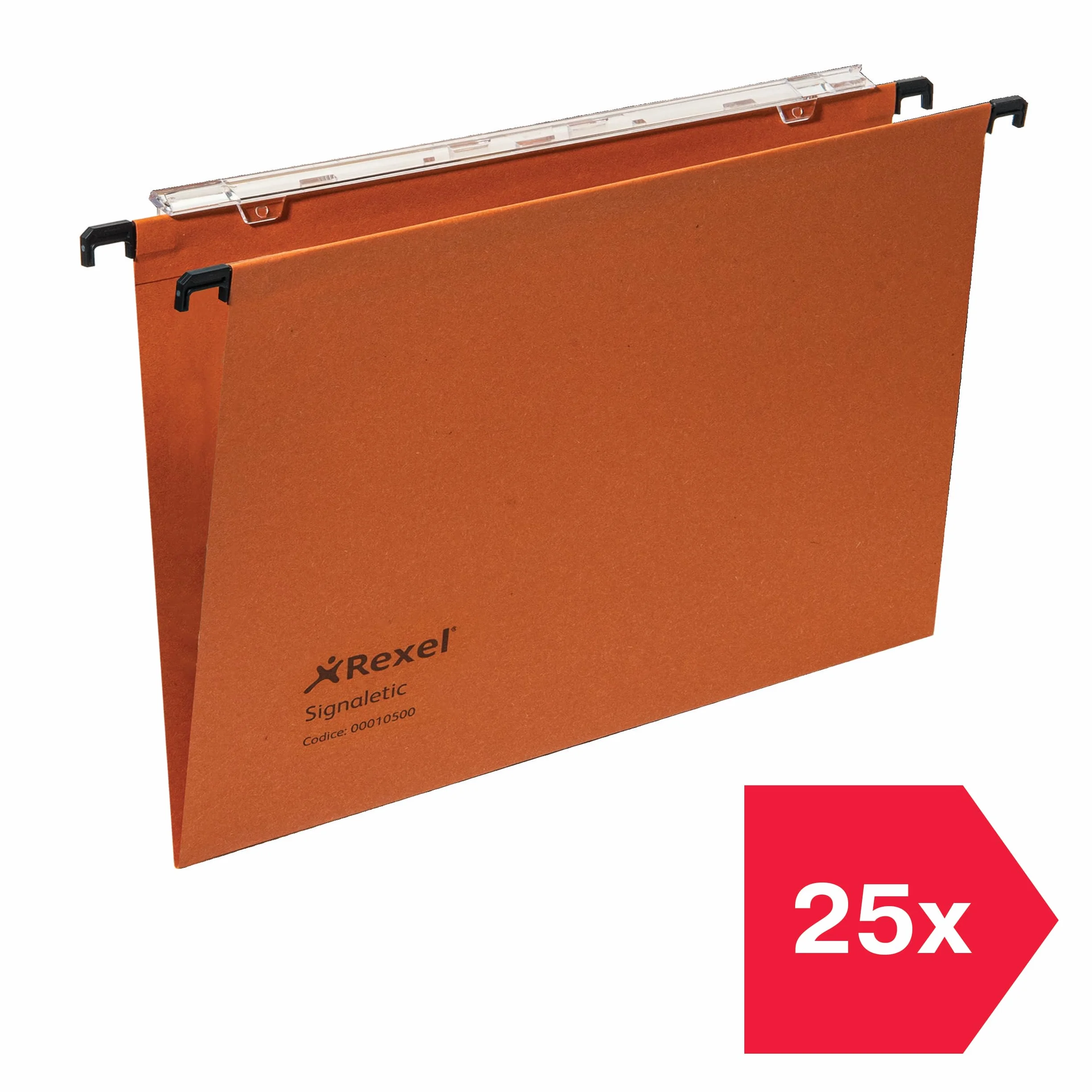 Rexel Signaletic Cartelle Sospese per cassetto con fondo a V, Interasse 39 cm, Arancione, Confezione da 25 pz, ACCO10500