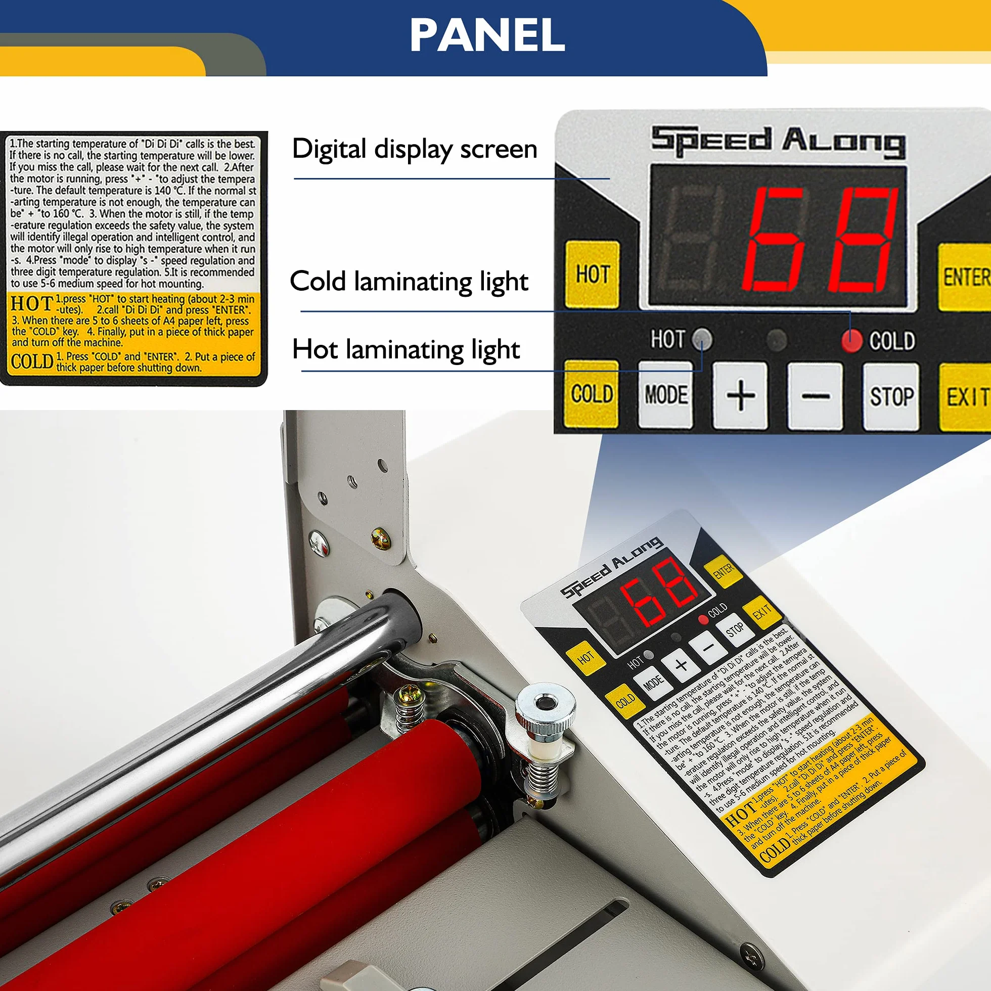 Hanchen Plastificatrice A2+ 440mm Laminatrice a Caldo e a Freddo 0-180℃ Monofacciale e Bifacciale con 4 Rulli per Foto Tessere Documenti