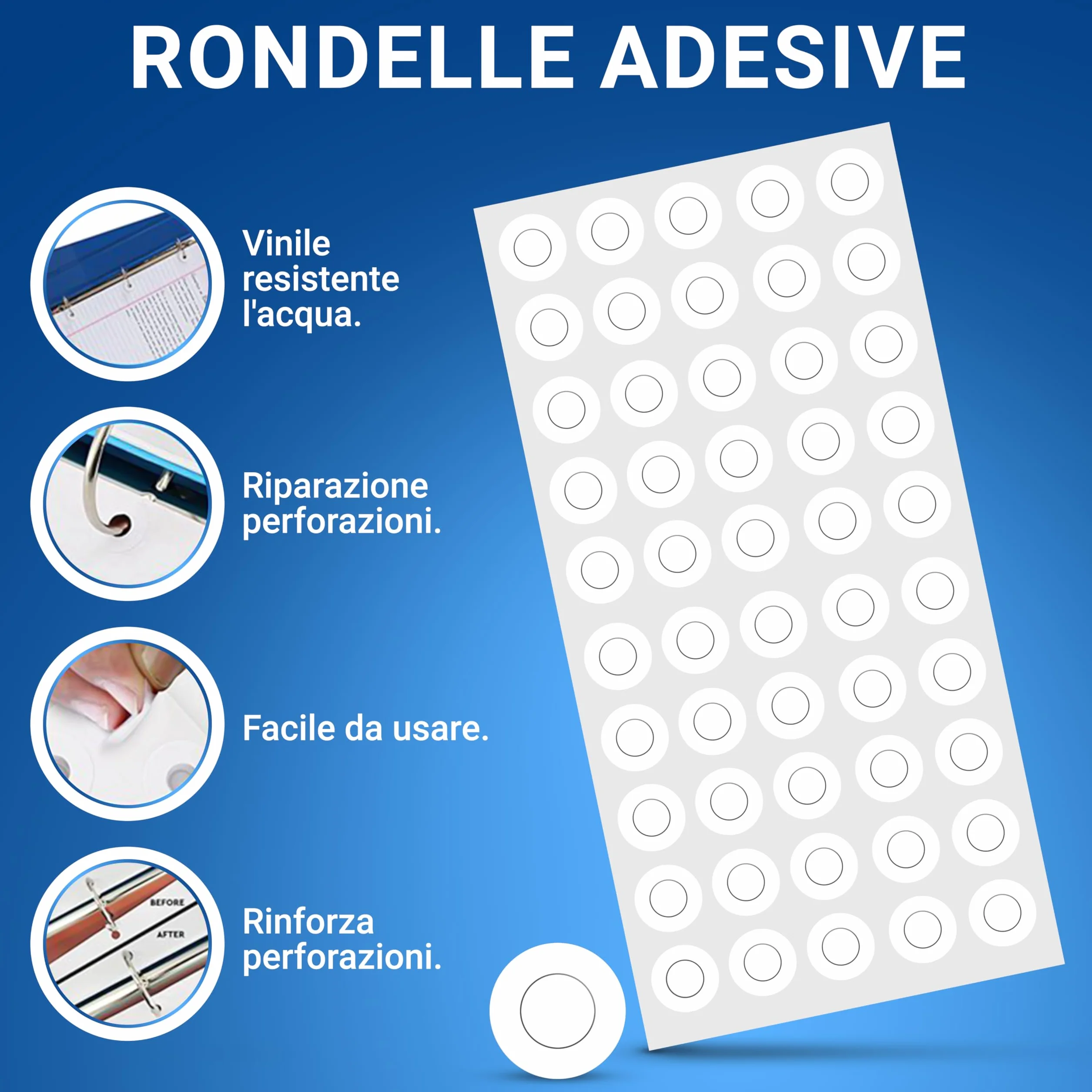 Salvabuchi Fogli Anelli Rinforzi Bianco 3000 | Anelli Autoadesivi Vinile