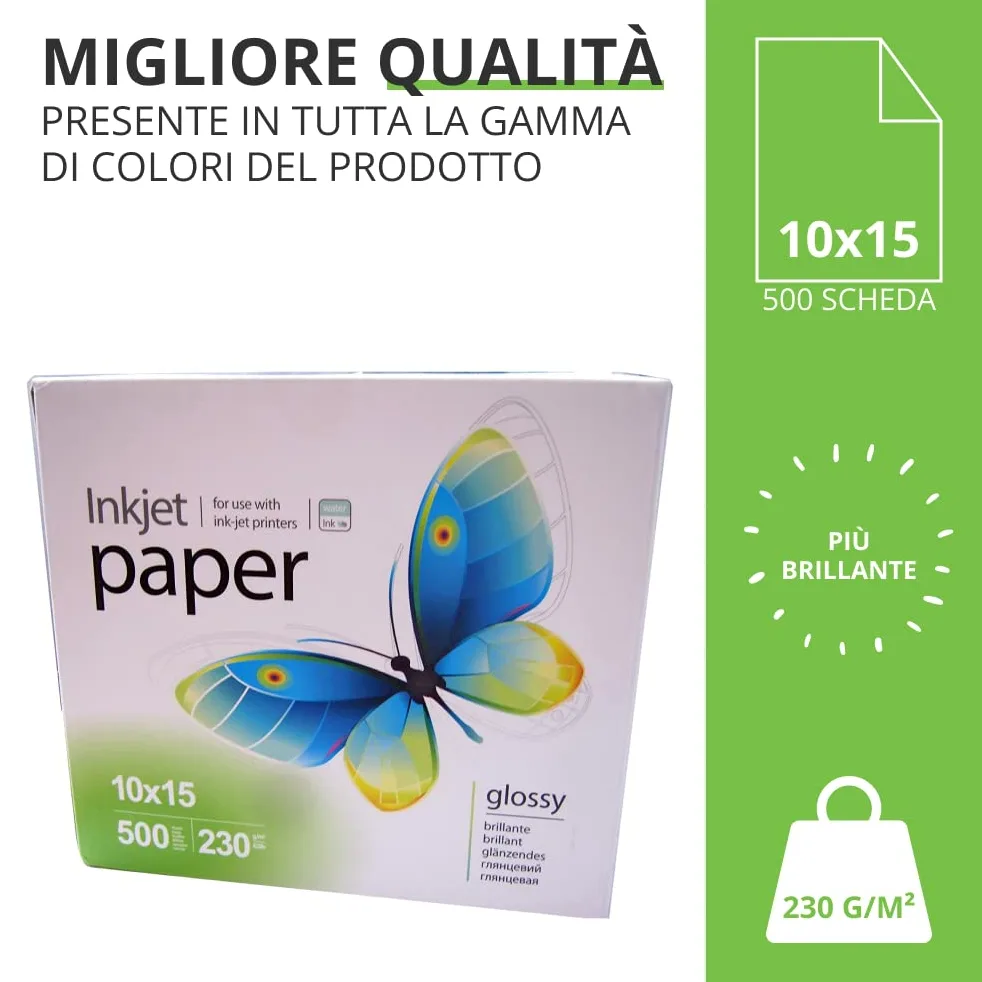 Colorway PrintPro - Carta fotografica lucida, 230g, 500 fogli, 10x15 cm, asciugatura immediata, impermeabile per tutte le stampanti a getto d'inchiostro