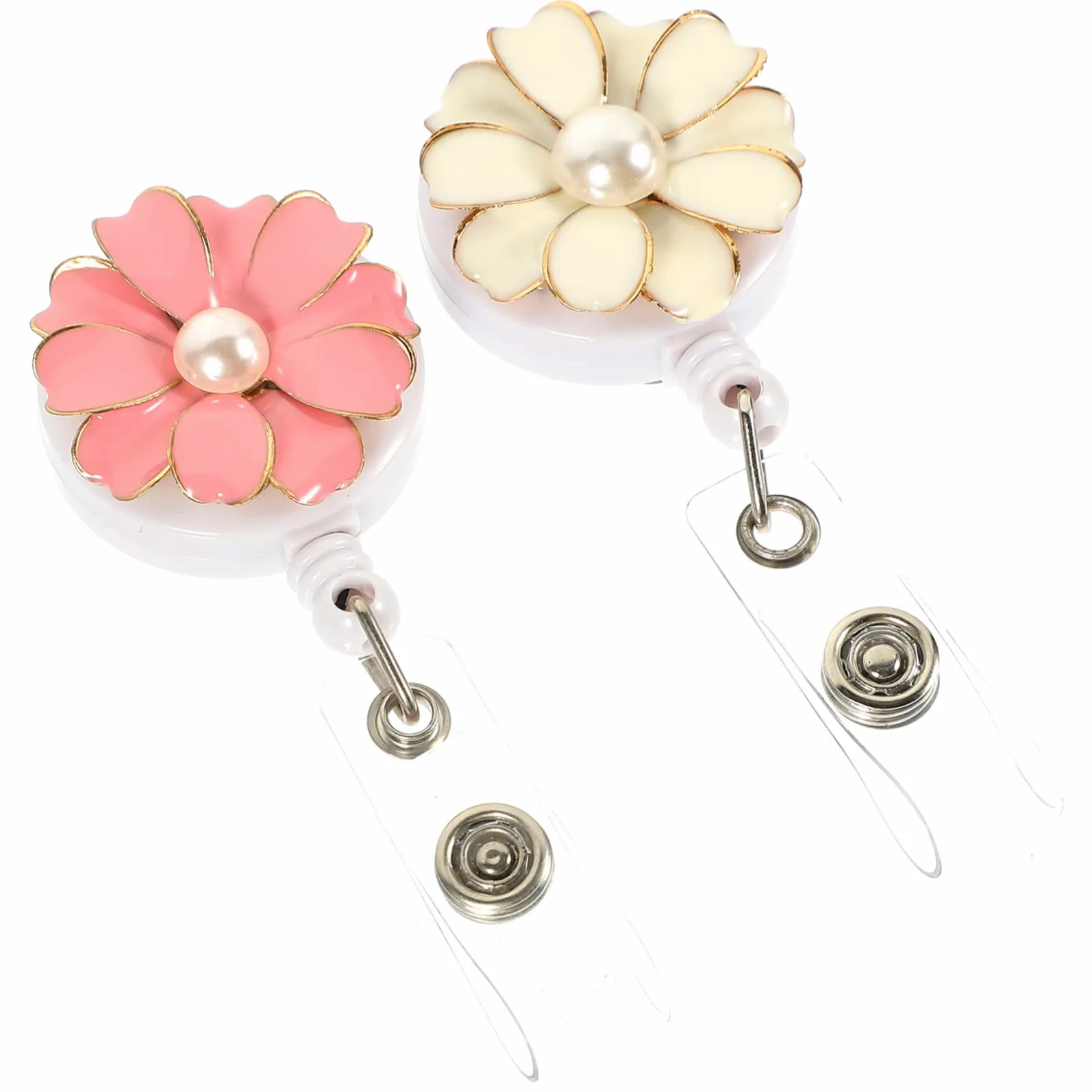 Operitacx 10pezzi Portanomi Retrattile Con Clip Porta Badge Elegante Per e Uffici Design Fiore Perla e Perla Accessorio Pratico Per Tessere Id