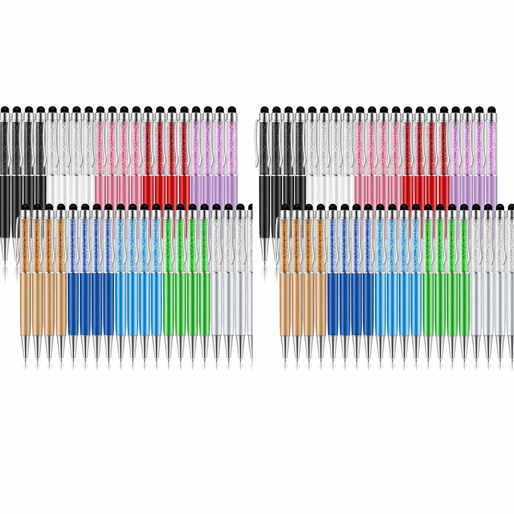 80Pcs Penna Un Sfera di Bulk Shiny 2 Nel 1 Slim Crystal Screen Stilo Penna Un Sfera Con Inchiostro Gel Nero Con Glitter