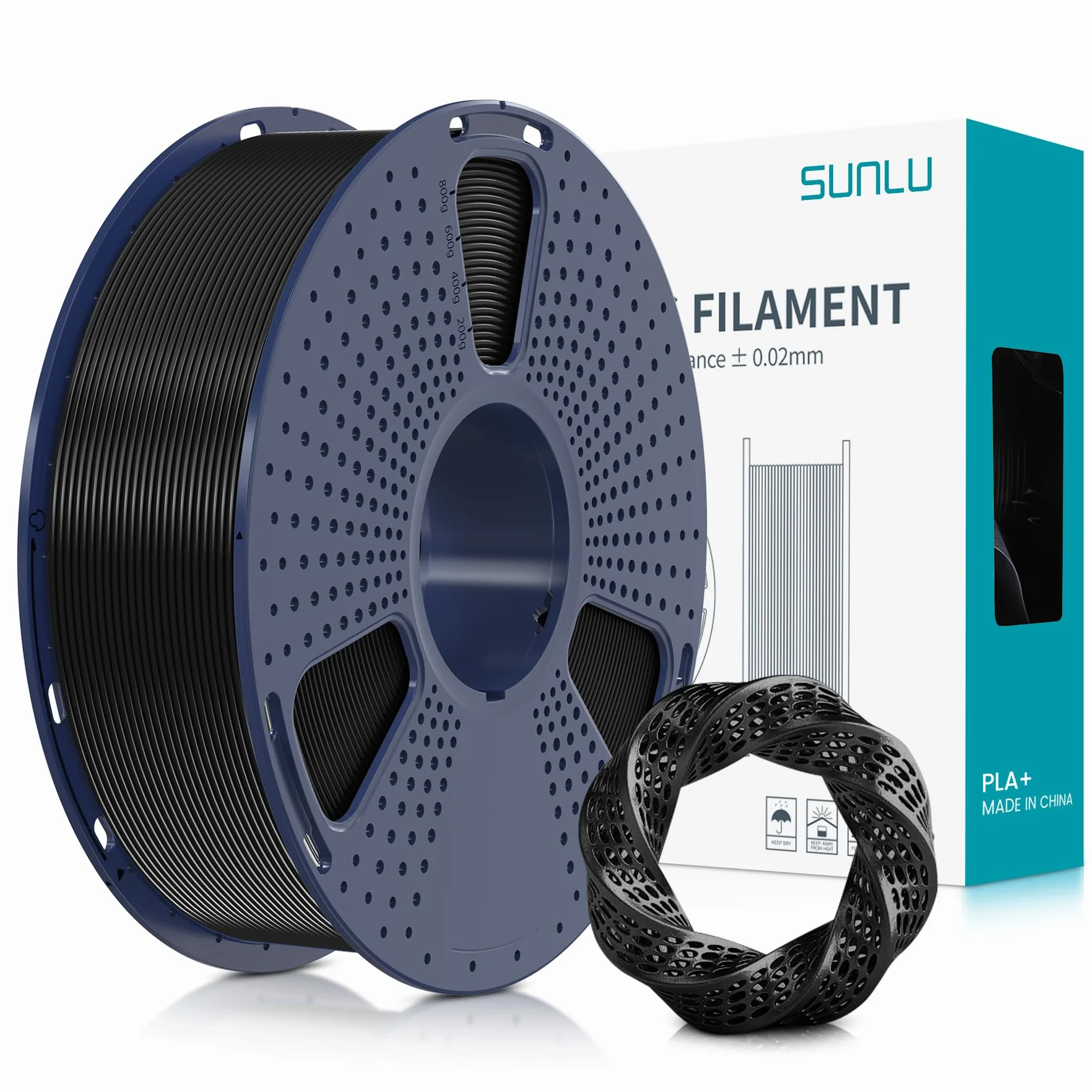 SUNLU Filamento PLA+ 1.75 mm 1KG per Stampante 3D, Precisione +/- 0.02 mm (Nero)