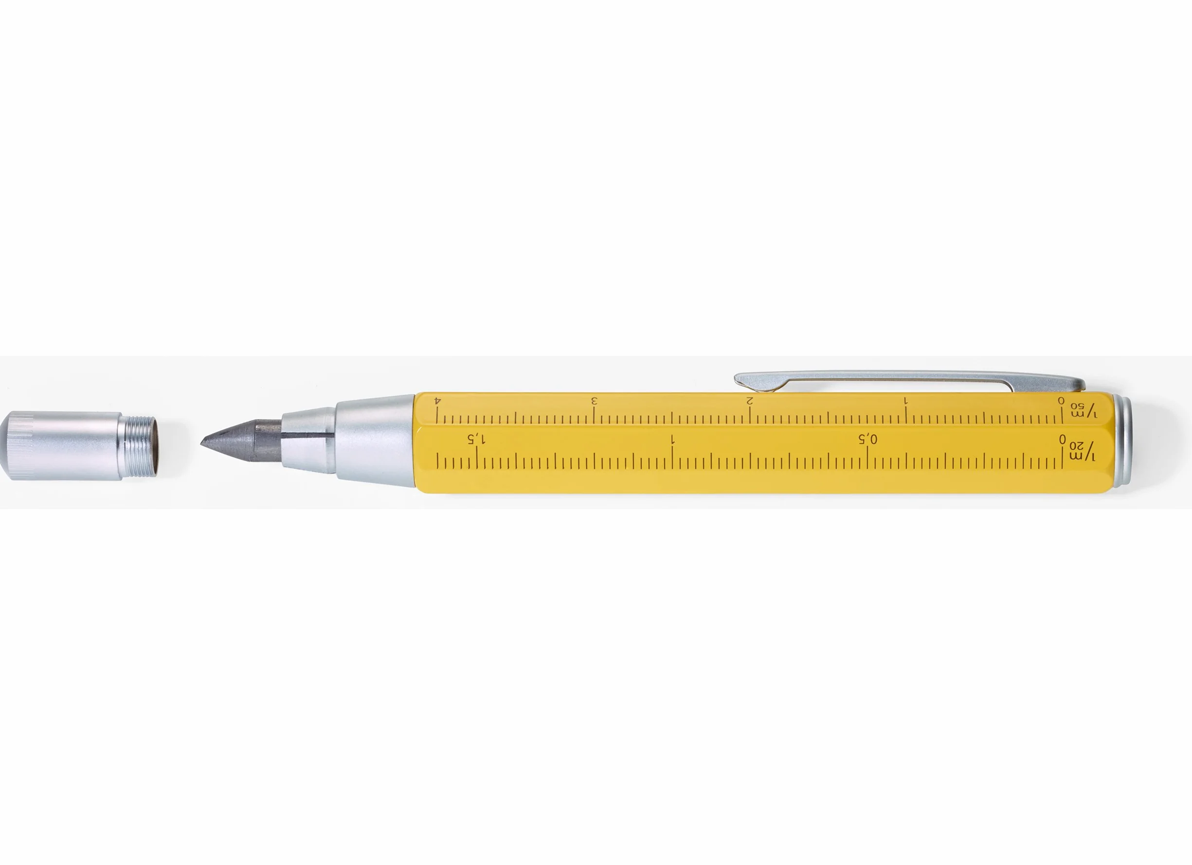 TROIKA ZIMMERMANN 5,6 BLEISTIFT- PEN56/YE mine (5,6 mm HB-mine), righello in centimetri/pollici, scala 1:20 m/1:50 m, temperamatite in ottone laccato giallo