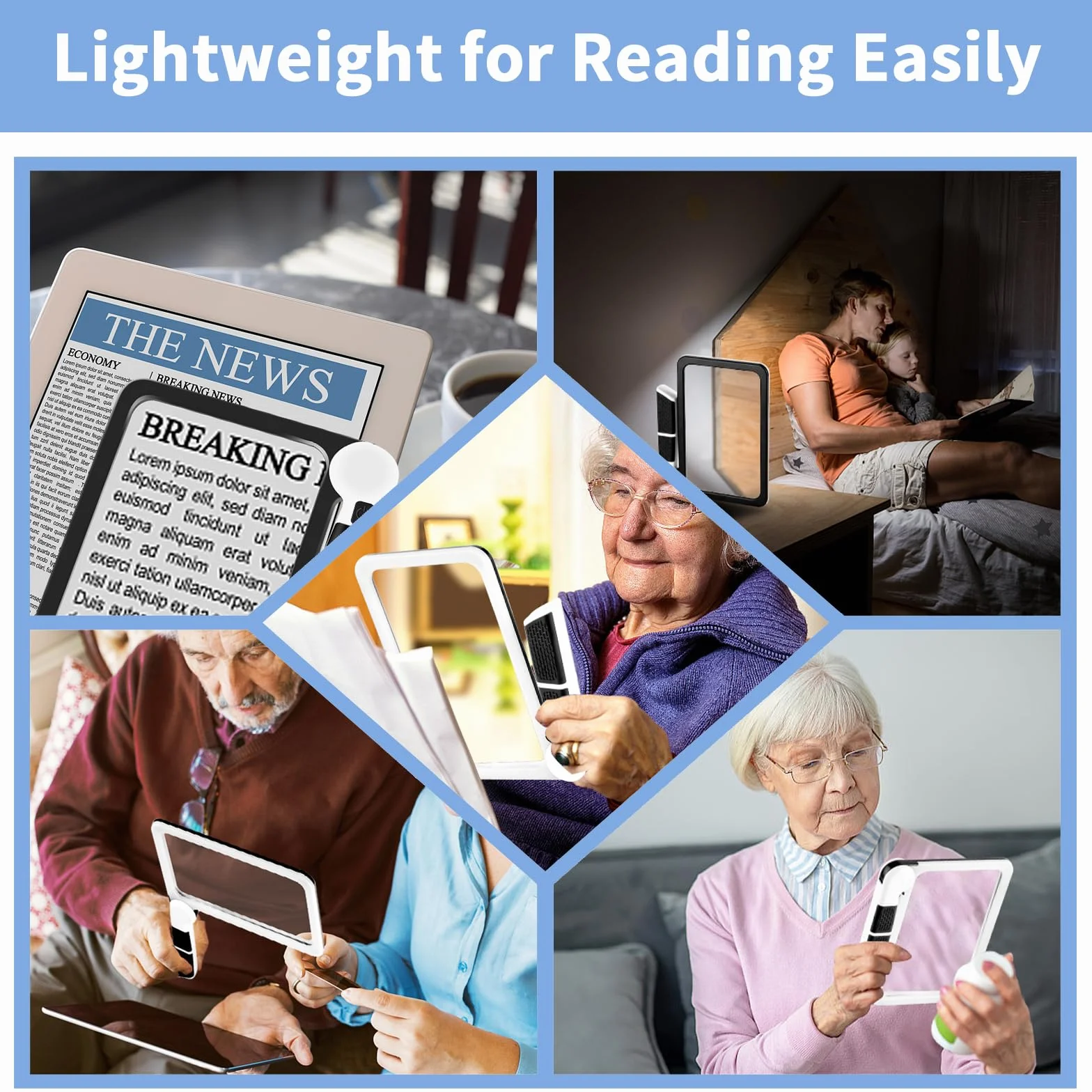 Lente d'ingrandimento 5X con luce, lente d'ingrandimento portatile per lettura, grande lente d'ingrandimento con luce 48 LED e lente antiriflesso, lente d'ingrandimento illuminata per anziani