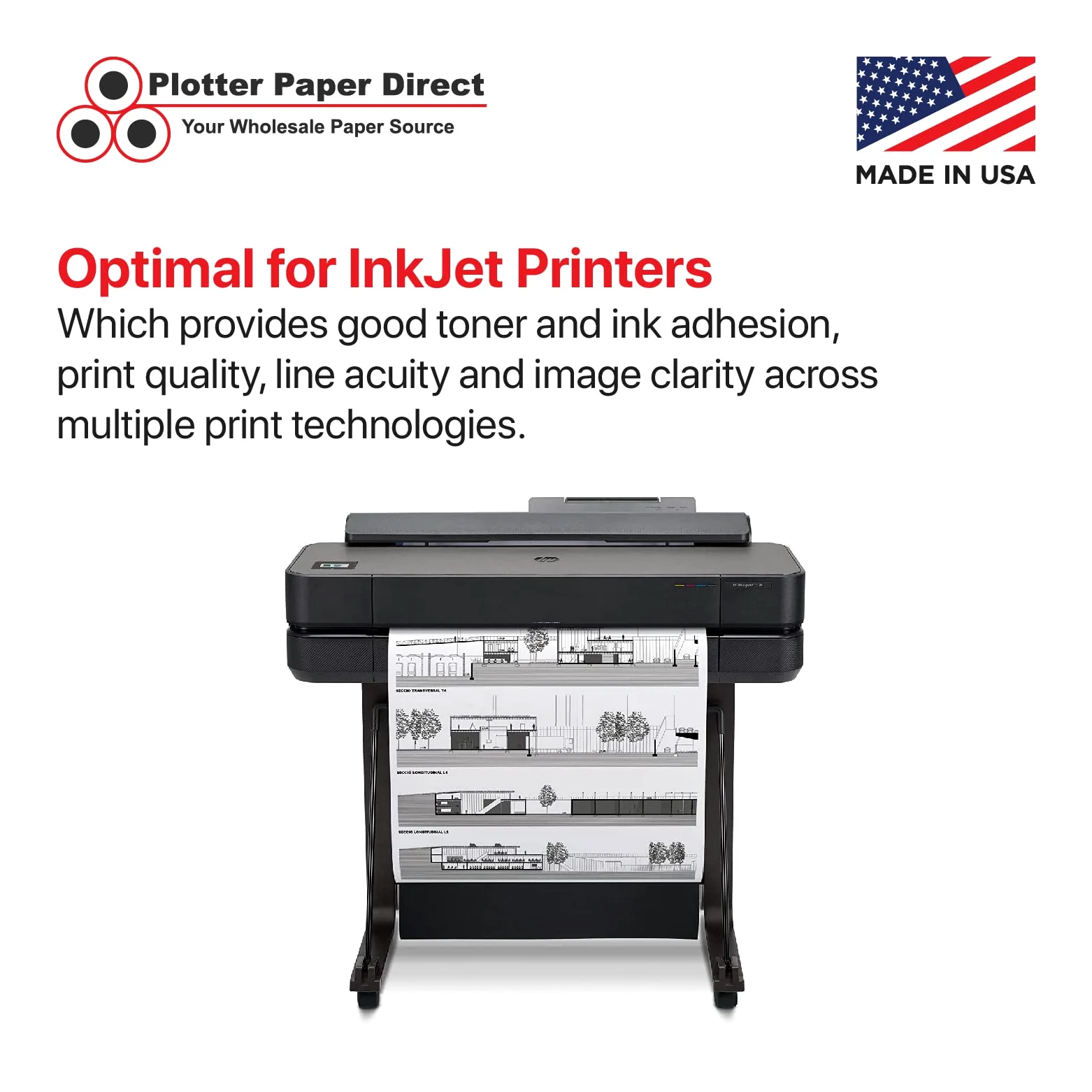 Plotter Paper Direct Rotolo di carta non patinata per stampanti a getto d'inchiostro, 10,9 kg, 2 rotoli, 61 cm x 90 m, nucleo 5,1 cm