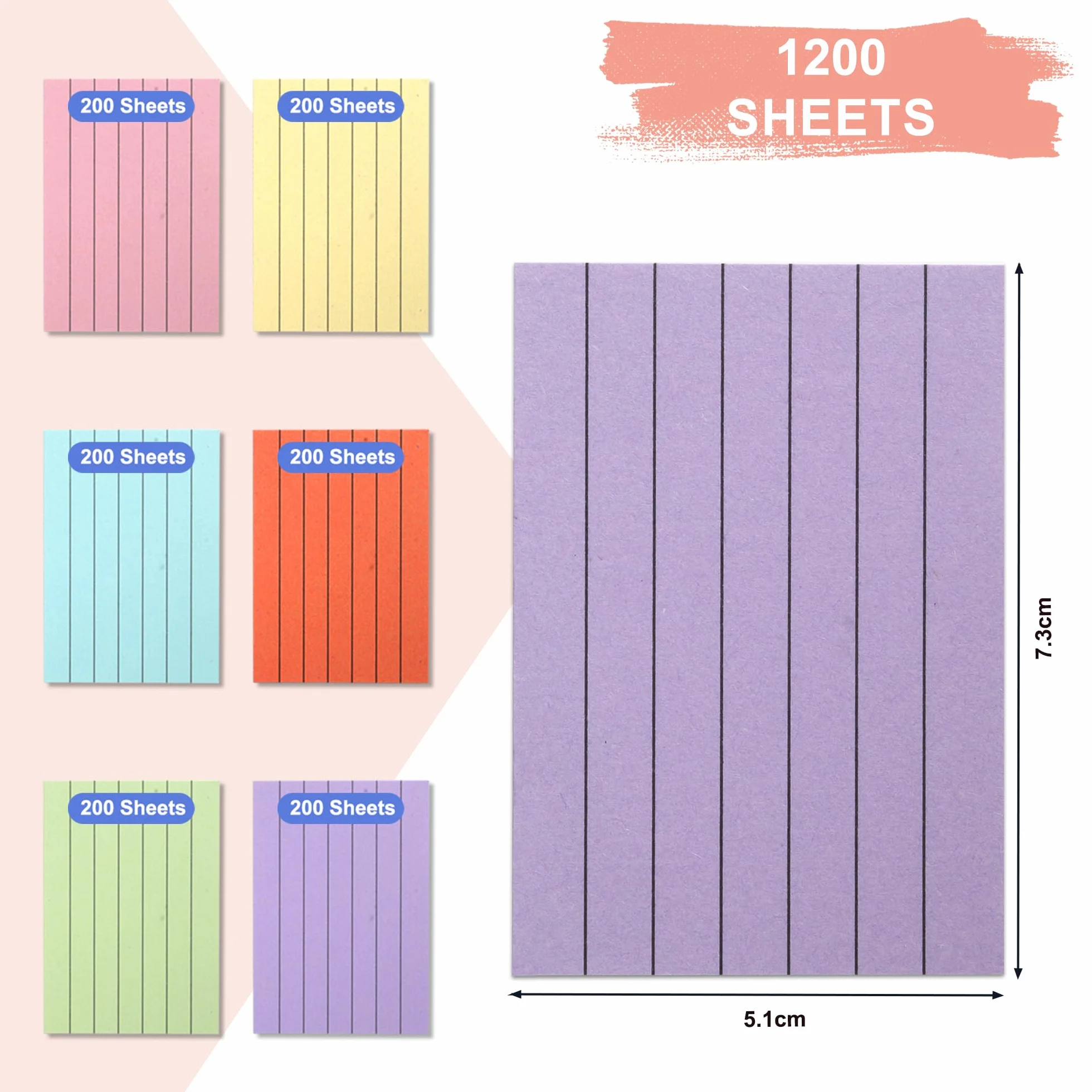 Flashcards A8 A Righe Colorate, Cartoncini per Vocabolario e Studio, 1200 PCS