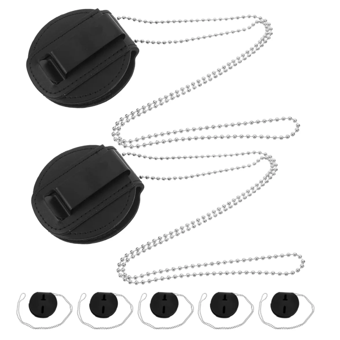 GALPADA Porta Badge in Pu Nero con Clip in Lega di Alluminio, Set da 7 Pezzi, Design Rotondo Moderno, con Catena, per Uso Quotidiano e Lavoro