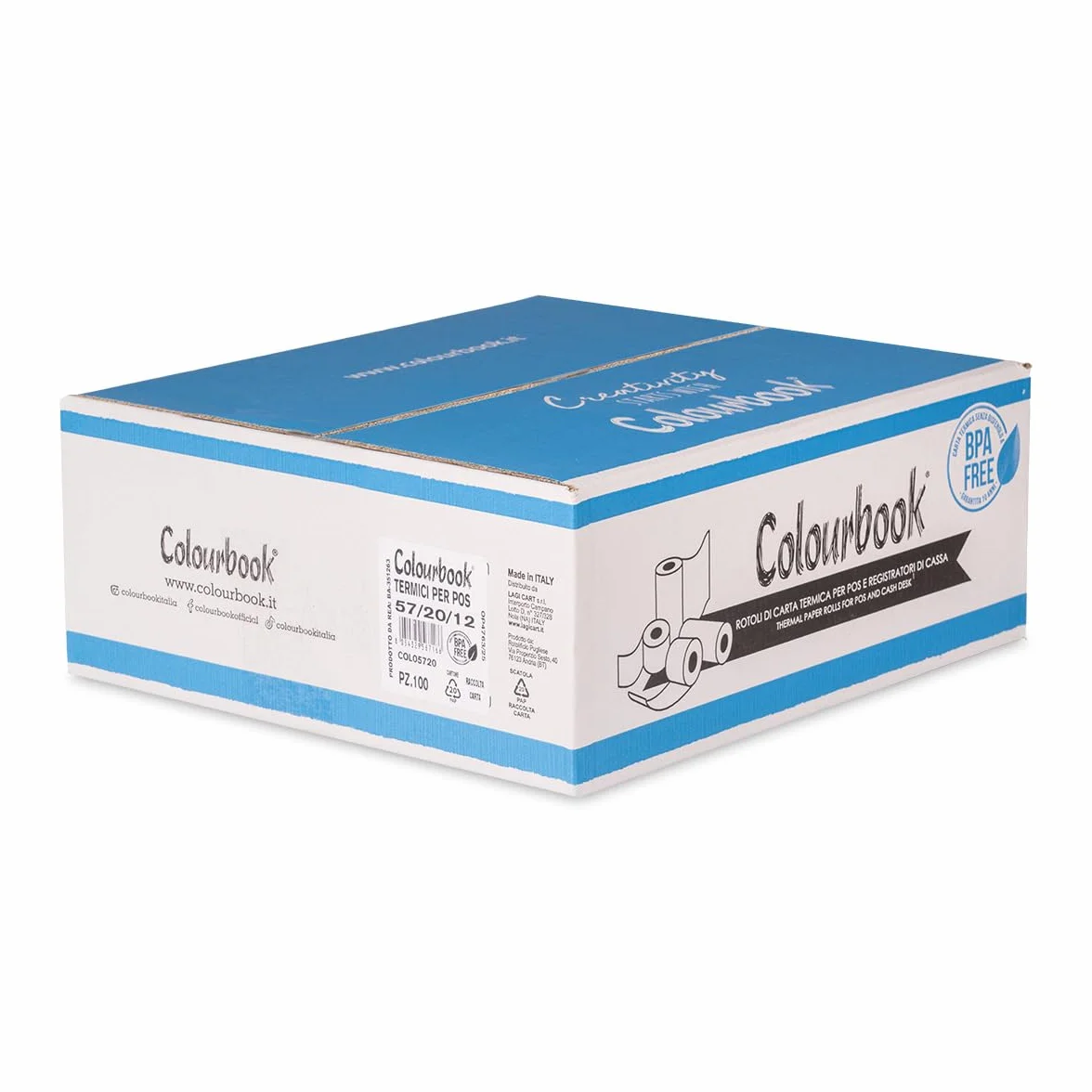 Colourbook 100 Rotoli Carta Termica 57x38 millimetri e 18 metri di lunghezza per POS Nexi, SumUp, Ingenico e Axerve; Omologati Agenzia Entrate; BPA Free