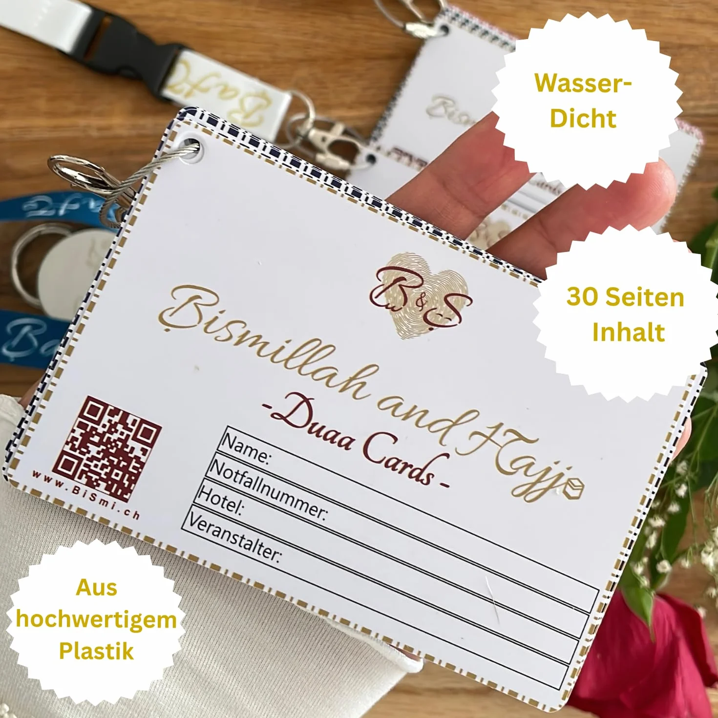 Bismillah and Hajj Duaa Cards & Guide per Hajj e Umrah con Supporto per Badge Argento