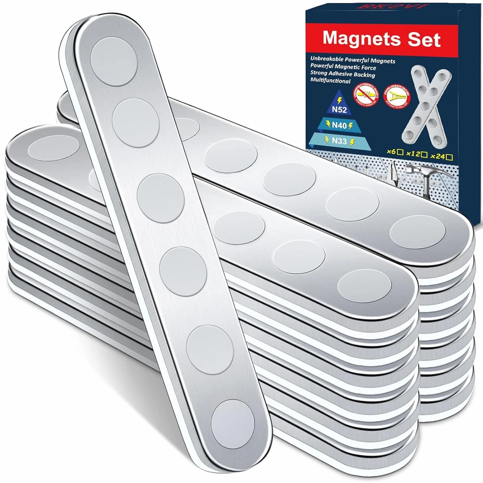 Magneti al Neodimio 65x10x2mm N52 12 Pezzi Adesivo Piatto Magnetico