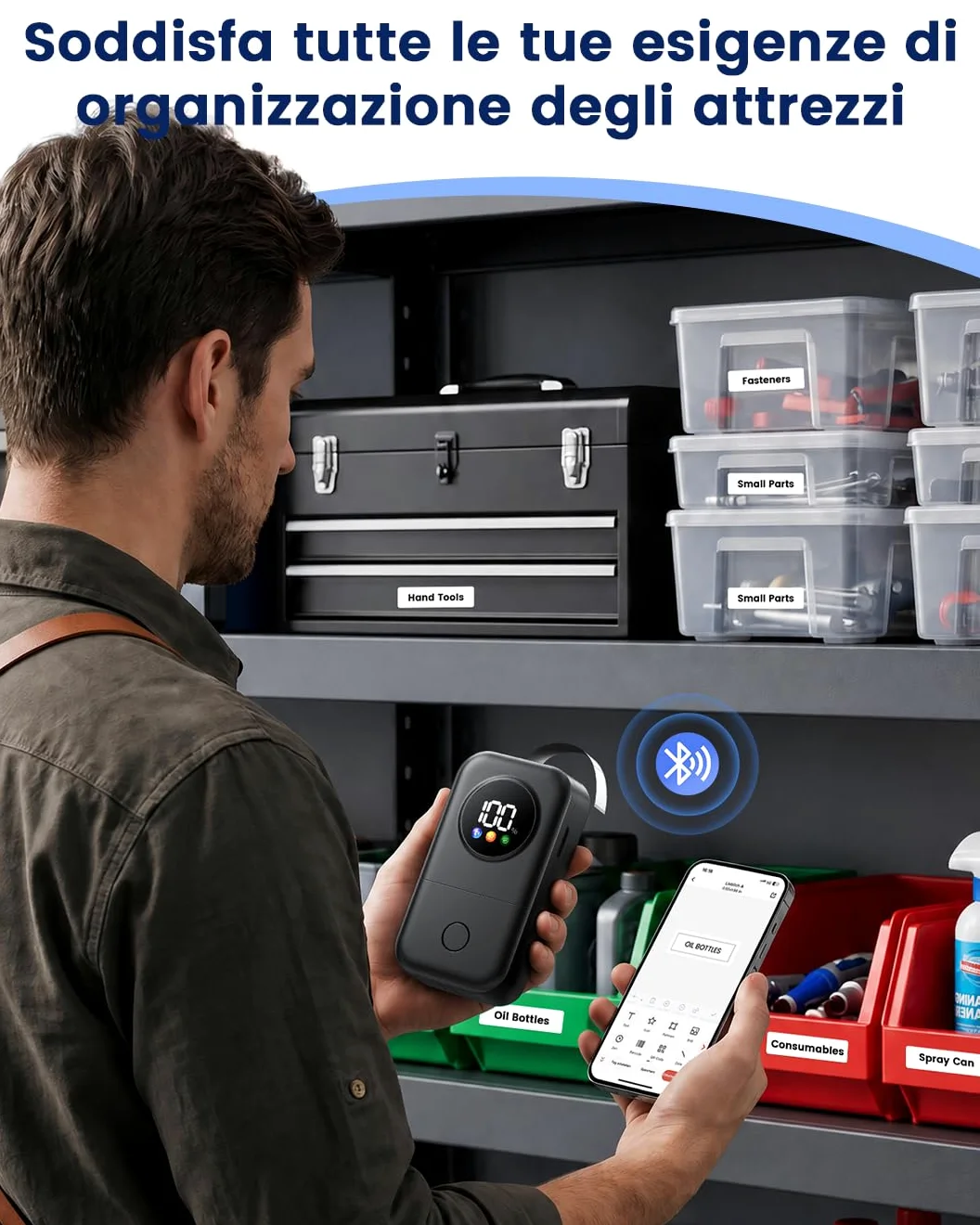 Phomemo D30D Etichettatrice con 5 Etichette, Schermo LED Intelligente, Nero | Mini Bluetooth Portatile Stampante Etichette Autoadesive per Ritorno a Scuola, Casa e Ufficio