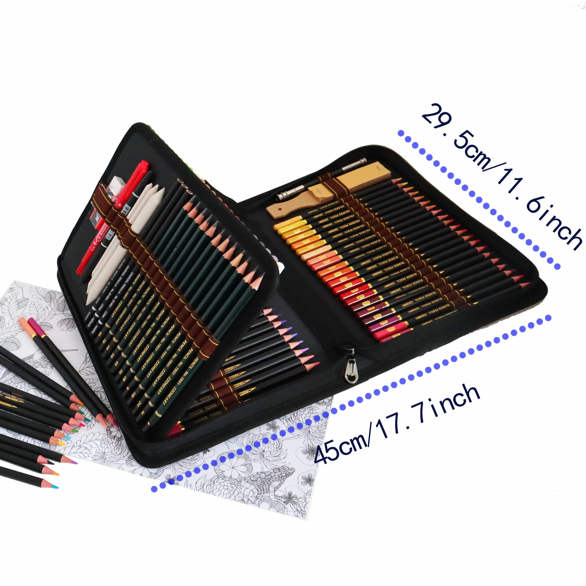 Kit Schizzo Matite Colorate Artistico 12 Matite 72 Colori Astuccio Portapenne Grande