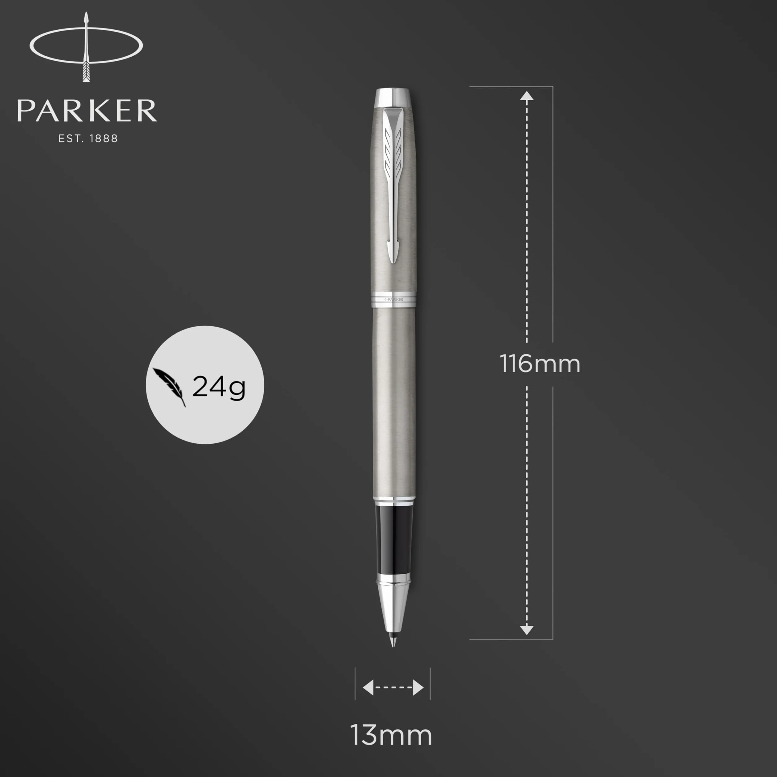 Parker IM Roller Penna Acciaio Inossidabile Puntale Cromato Punta Fine Inchiostro Nero Confezione Regalo