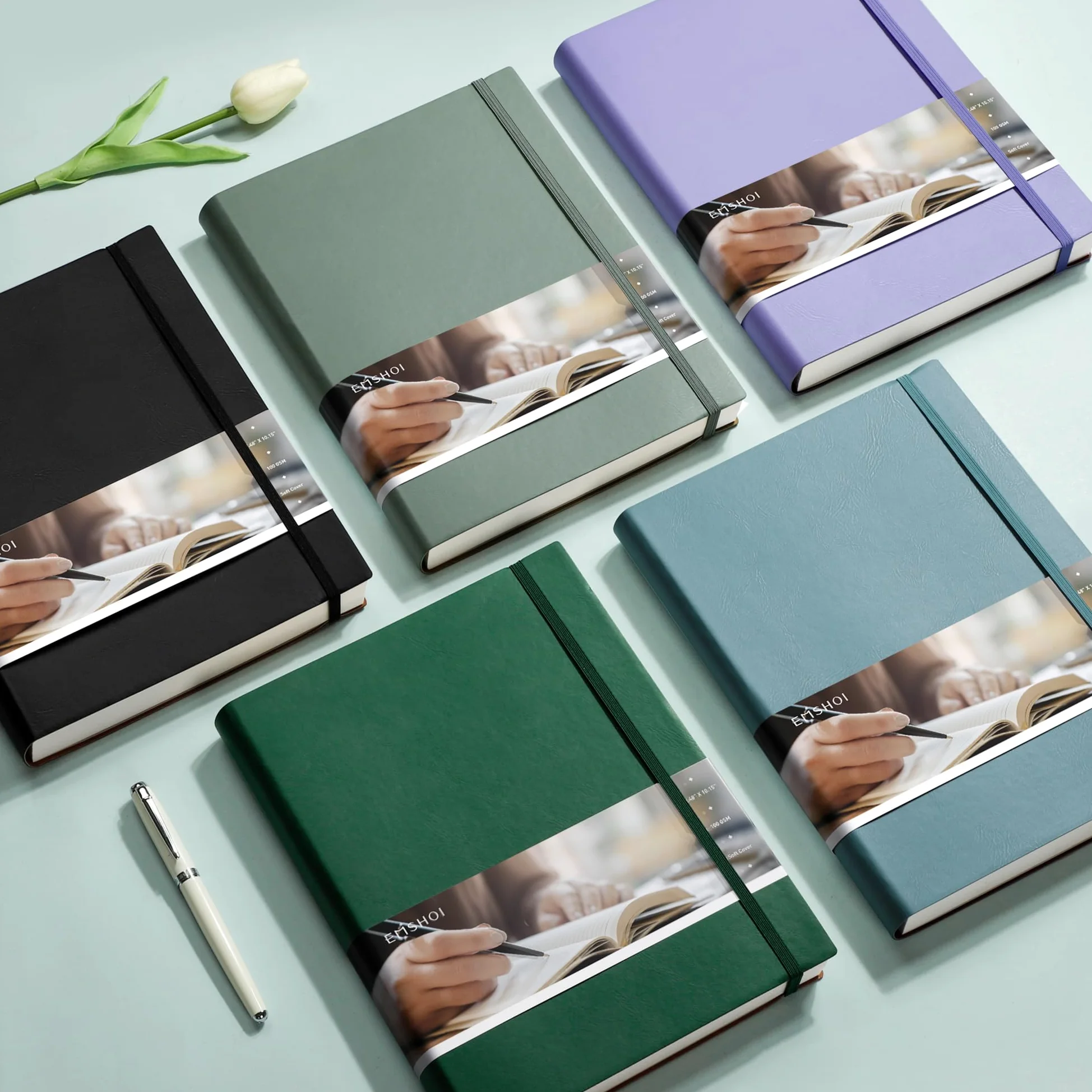 EMSHOI Quaderno di Composizione A4-400 Pagine 100GSM Blocco Note a Righe Spesse, Grande Diario a Righe Copertina Morbida in Pelle Vegana Quaderno per Appunti Quotidiani per Donne Uomini Lavoro Scuola