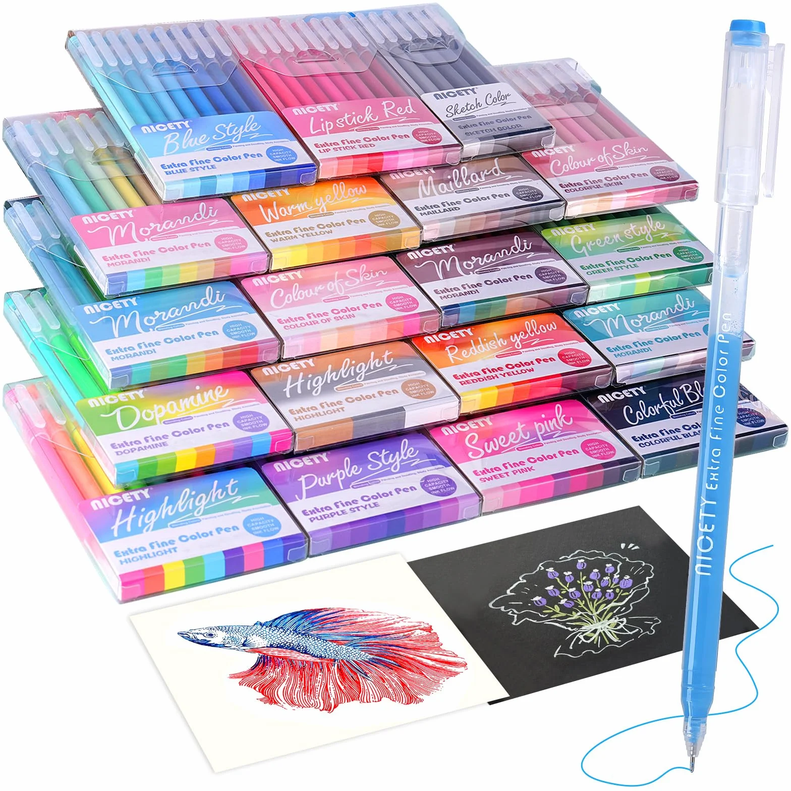 NICETY 168 Colori Gel Penne a Sfera Neutre, Alta Capacità, 0,5 mm, Trasparente, per Artisti e Studenti, Disegno, Pittura, Rientro Scuola, Regali