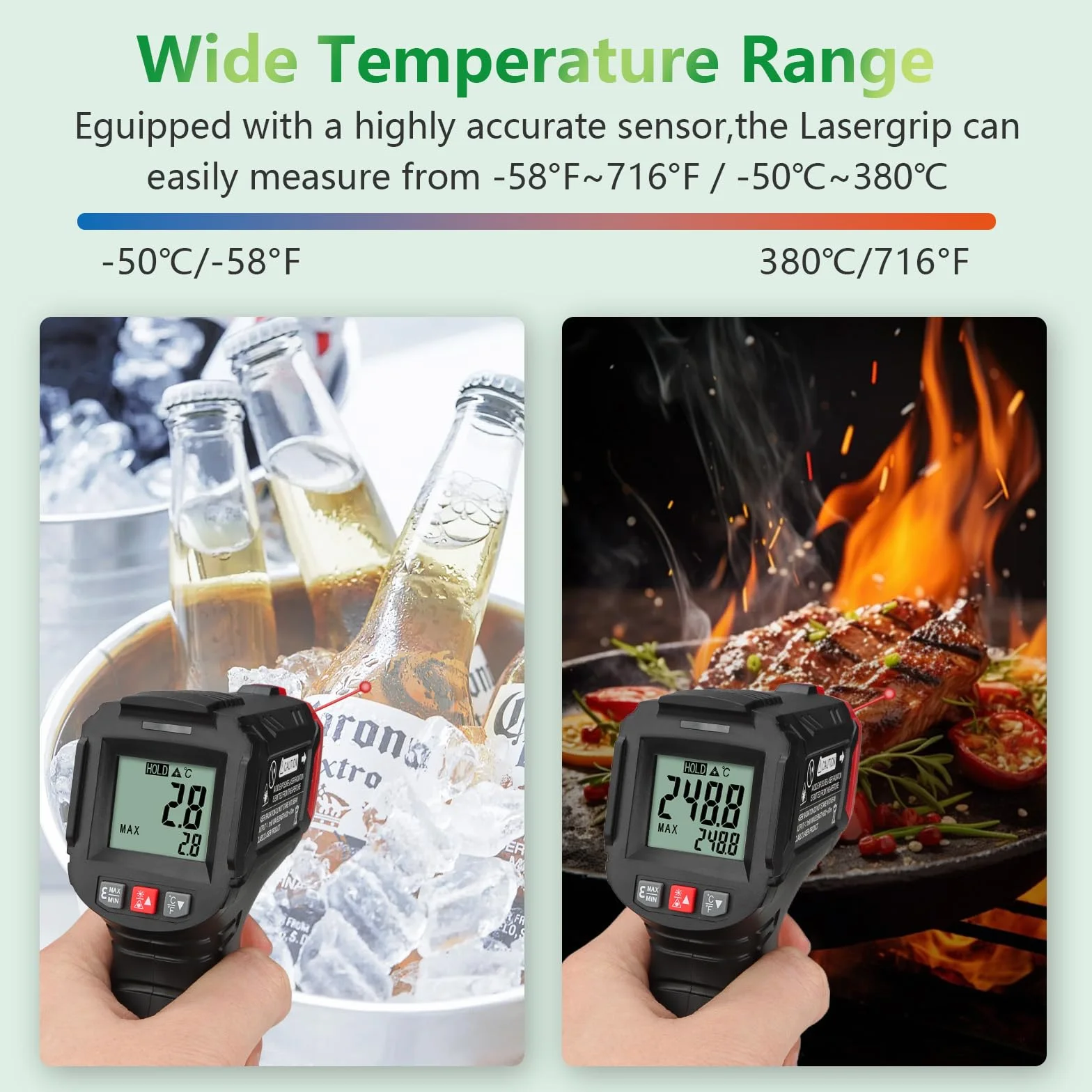 Wengart Termometro a infrarossi WG380 -30°C a 380°C laser portatile senza contatto