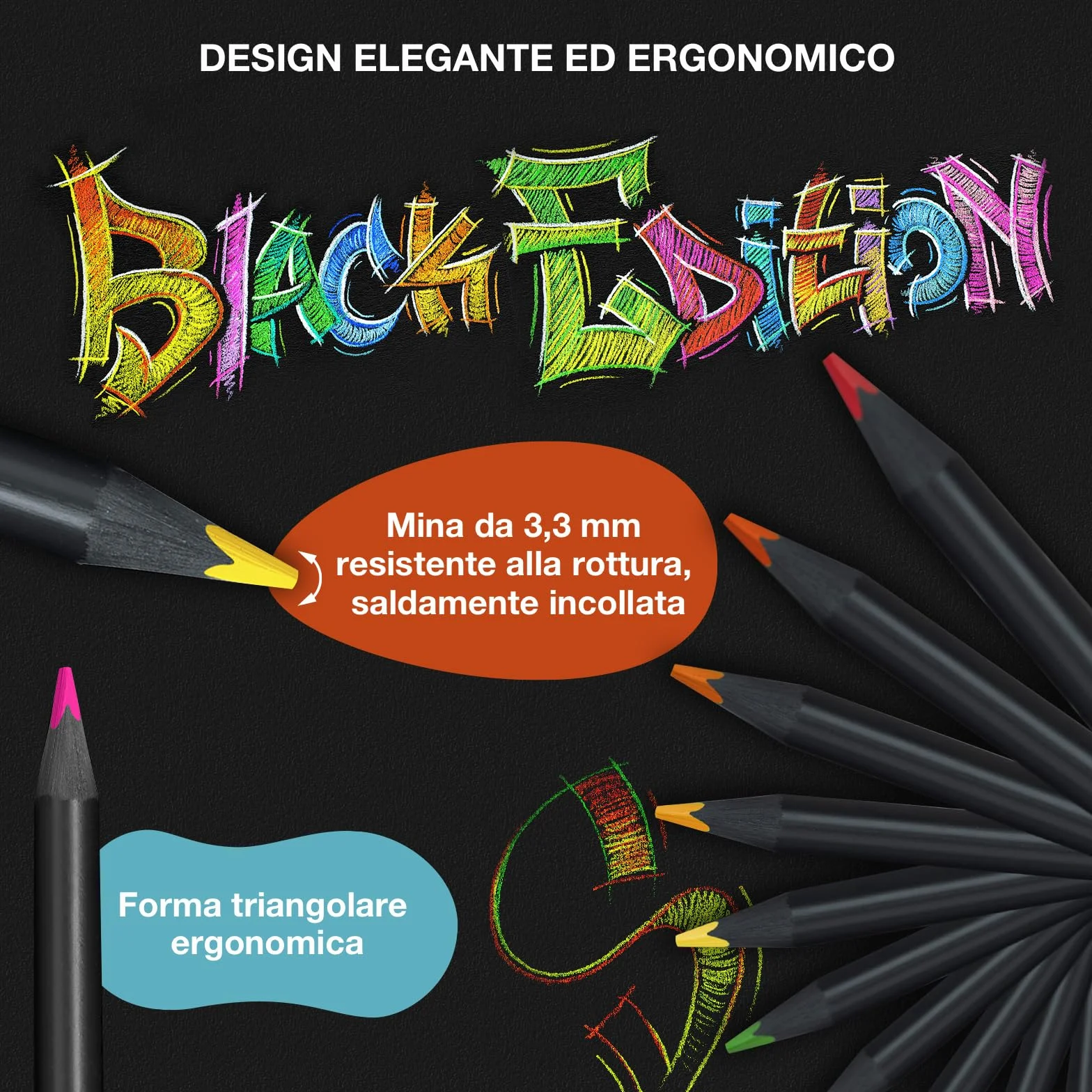 Faber-Castell Black Edition 36 Matite Colorate, Astuccio in Metallo, Resistenti, Impugnatura Ergonomica