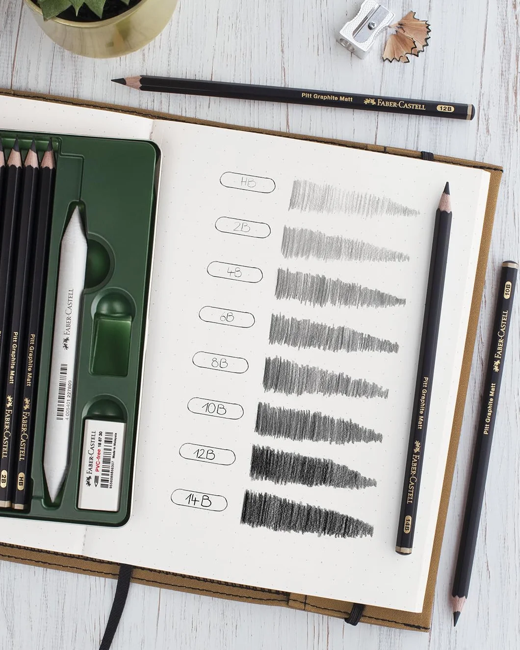 Faber-Castell Pitt Monochrome Matite Grafite Set 4 Pezzi Gradi 2B 6B 10B 14B Ultra Opaco