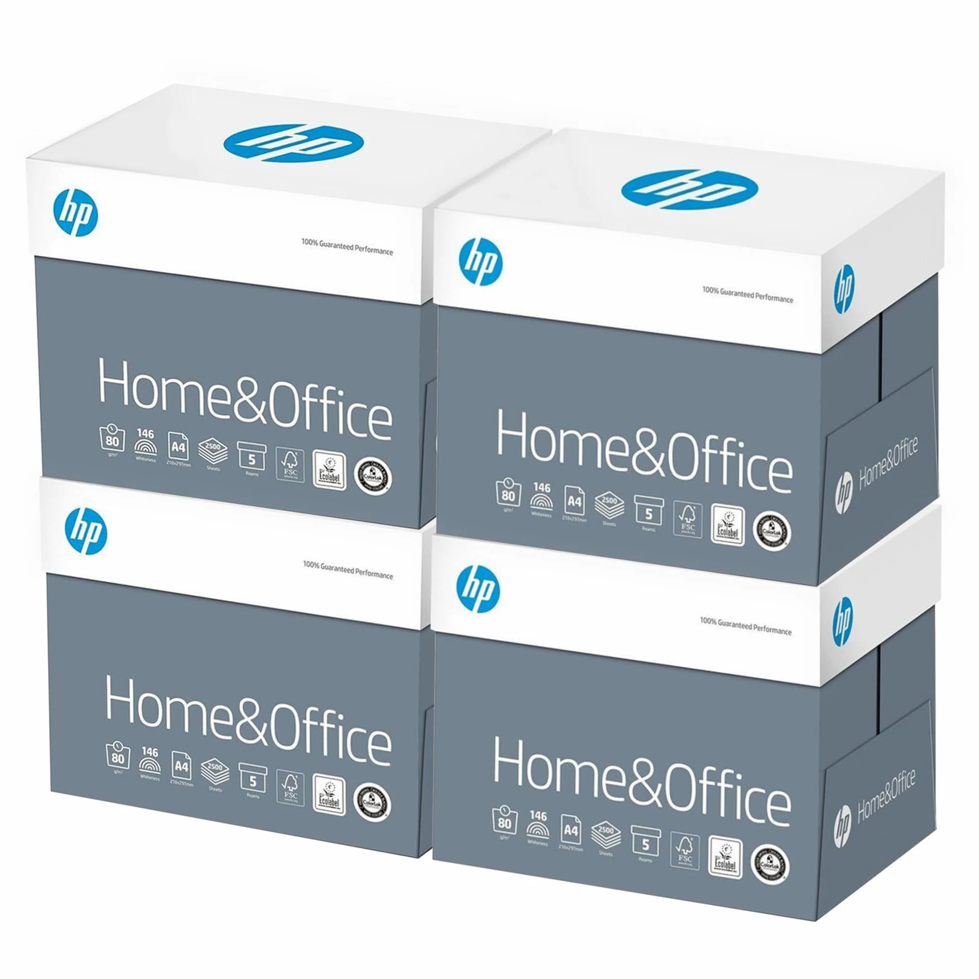 HP - Carta per fotocopiatrici Home & Office, 10.000 fogli, formato DIN A4, 80 g, colore bianco, per casa e ufficio, 4 x 2.500 fogli