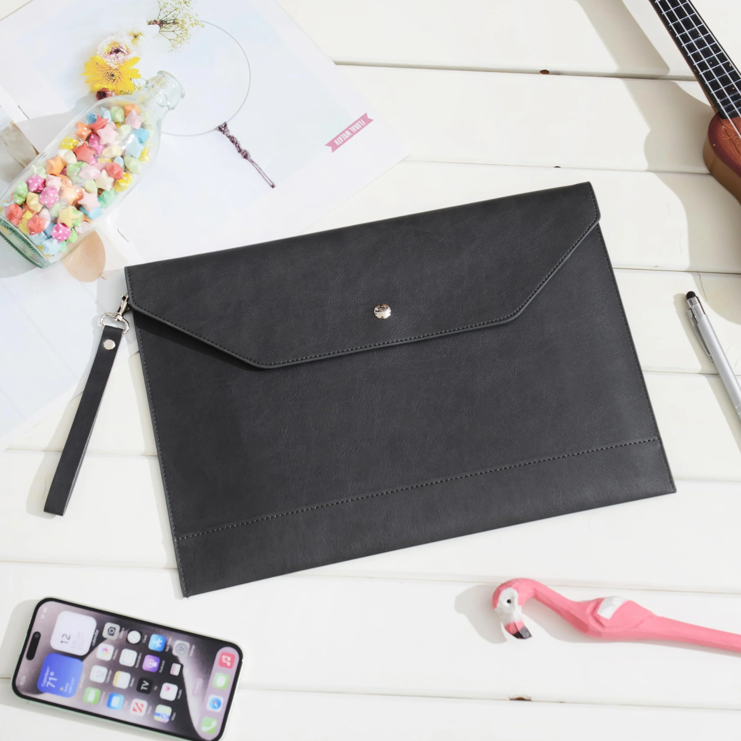 Portadocumenti A4 in Pelle Sintetica Alta Capacità per Portfolio e Tablet PC Grigio Scuro