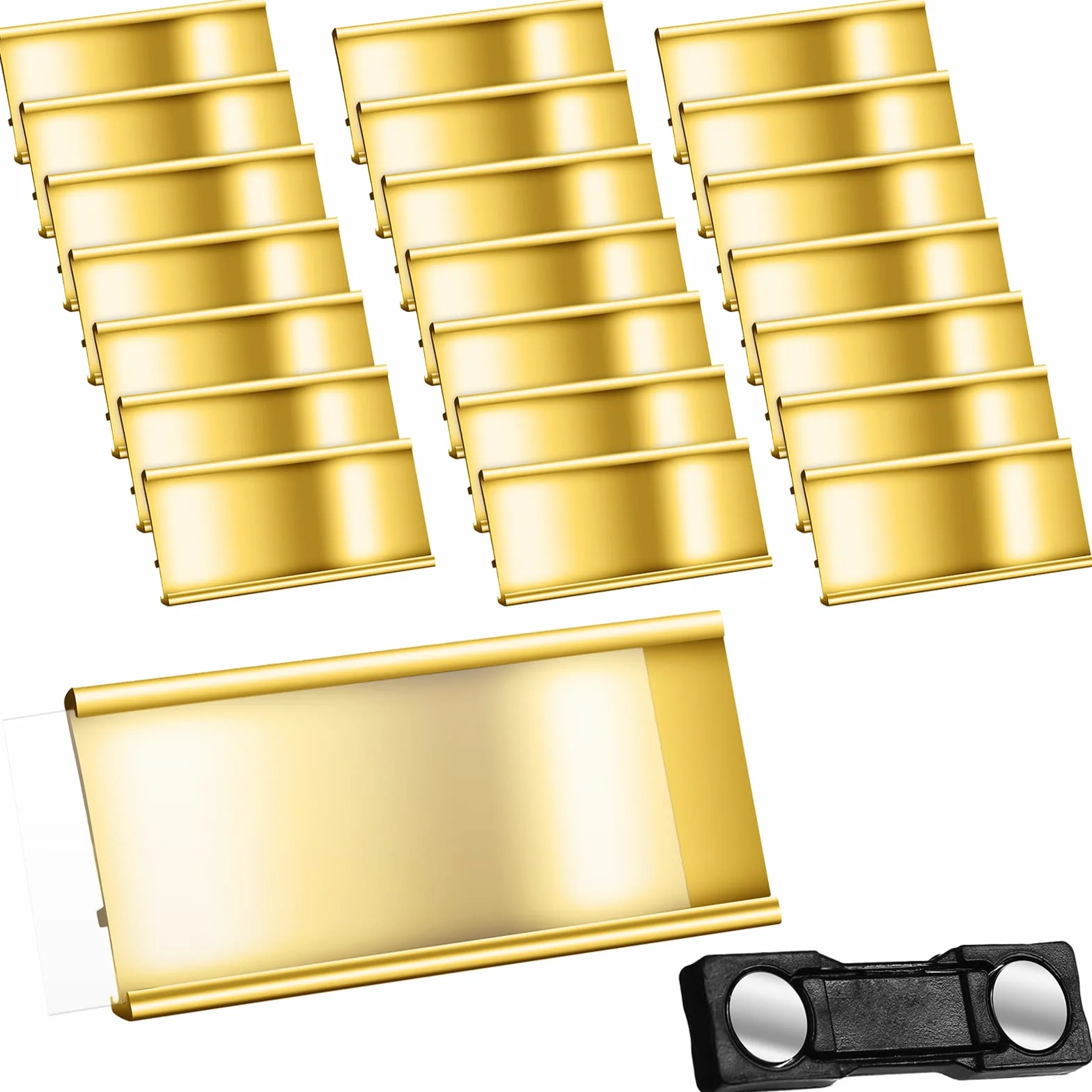 Targhette Magnetiche in Alluminio Badge per Nomi con Doppio Magnete Portanome Magnetico Slot Carta Cartellino Identificativo Anodizzato Trasparente 72x32 mm Oro