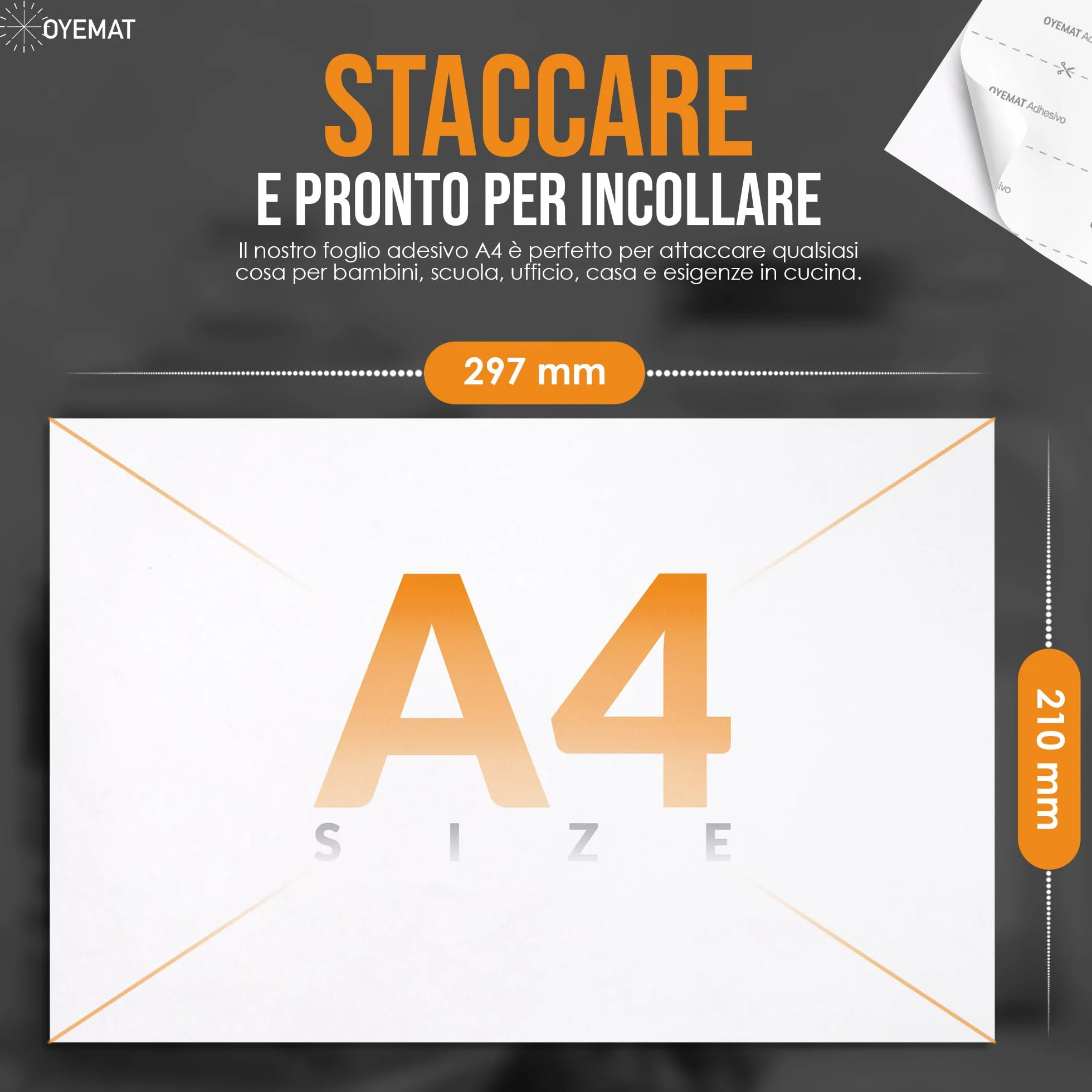 Carta Adesiva A4 50 Fogli 297x210 mm Etichette Stampabili per Stampanti Laser e Getto d'Inchiostro