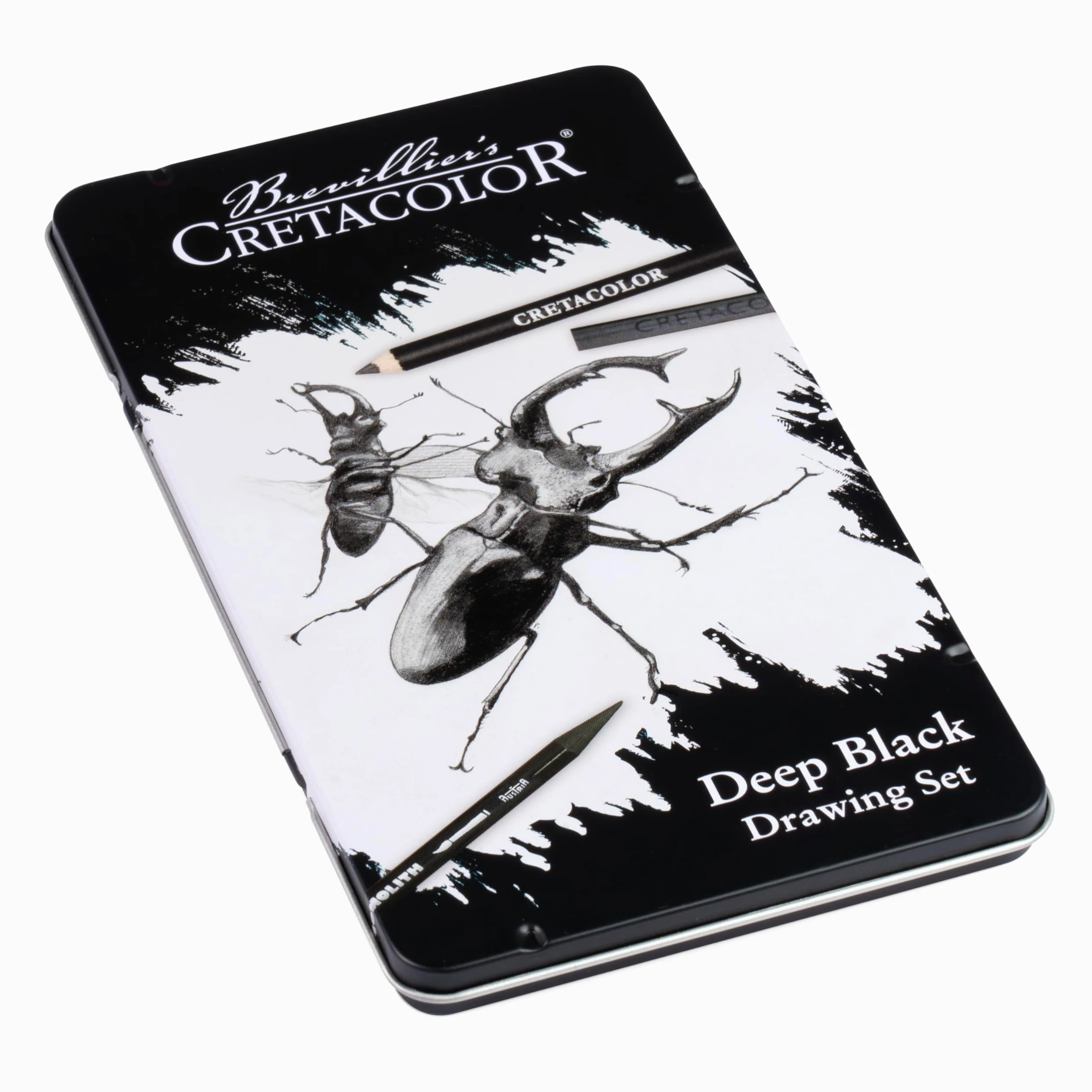 CRETACOLOR Deep Black, Drawing Set, set da disegno e da disegno nero intenso, 10 pezzi, non tossico, altamente pigmentato, incl. Gomma e tergicristalli, adatti per artisti e principianti