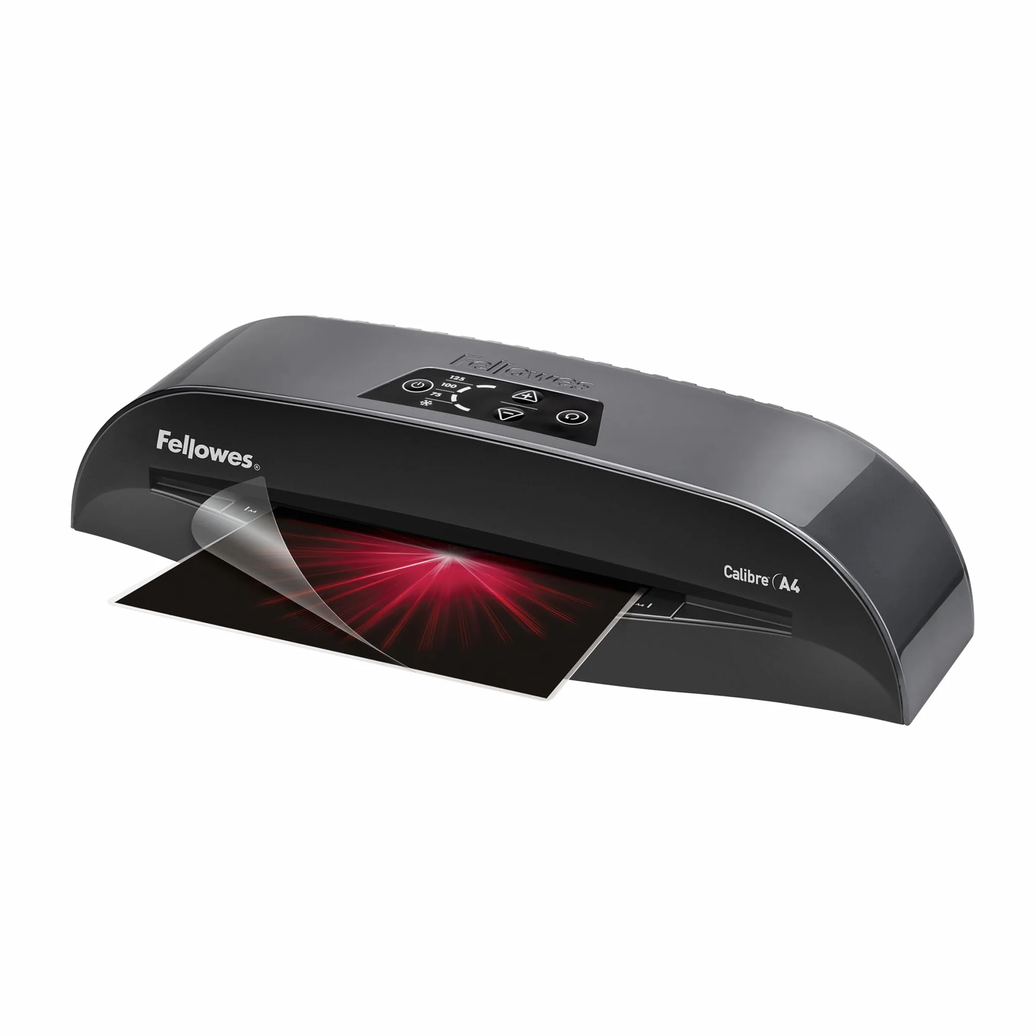 Fellowes Plastificatrice A3 Calibre per piccoli uffici, Pronta in 1 minuto con Spegnimento e modalità Riposo, 80-125 Micron, Kit con 10 fogli A4 per plastificazione incluso, Nero
