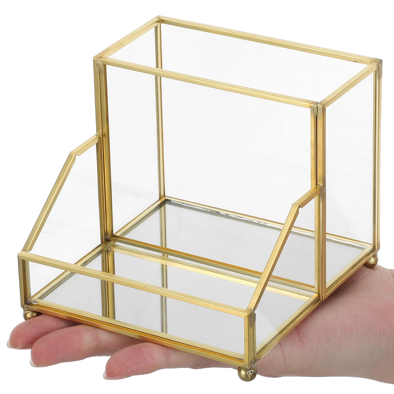 SHERCHPRY Porta Biglietti da Visita con Cornice Dorata Scatola Porta Biglietti da Visita Trasparente 11X11X9 CM Contenitore per Scrivania Professionale per Ufficio e Riunioni