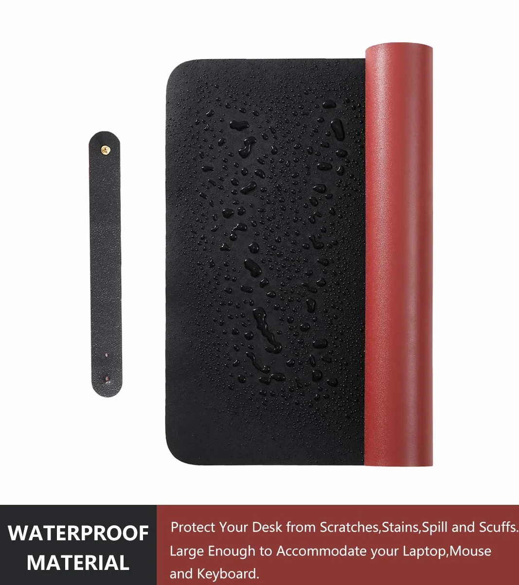 Tappetino Scrivania in Pelle Doppia Facciata Impermeabile 60x35cm Nero Rosso