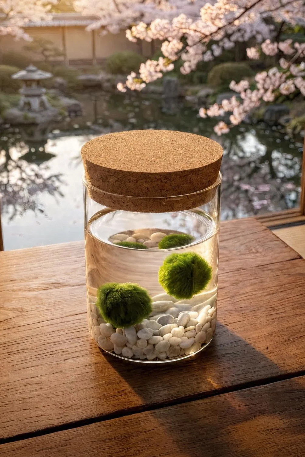 KAKI La Felicità è Nelle Piccole Cose Marimo Coppia Originale Vaso Vetro con Tappo Sughero Leggenda, Artigianale, Fondale Naturale, Diametro 8cm, Altezza 11cm, Made in Italy