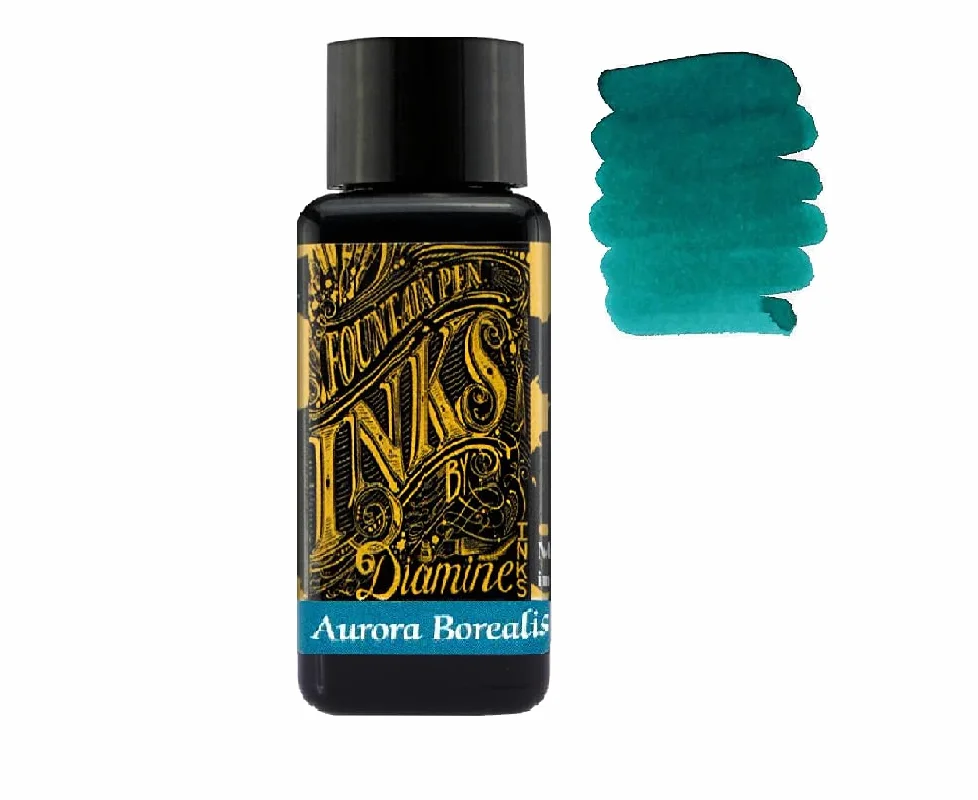 Diamine - Penna stilografica da 30 ml, ruota colorata, 6 bottiglie di rovere autunnale, Syrah, Macassar, Earl Grey, Aurora Borealis, Twilight