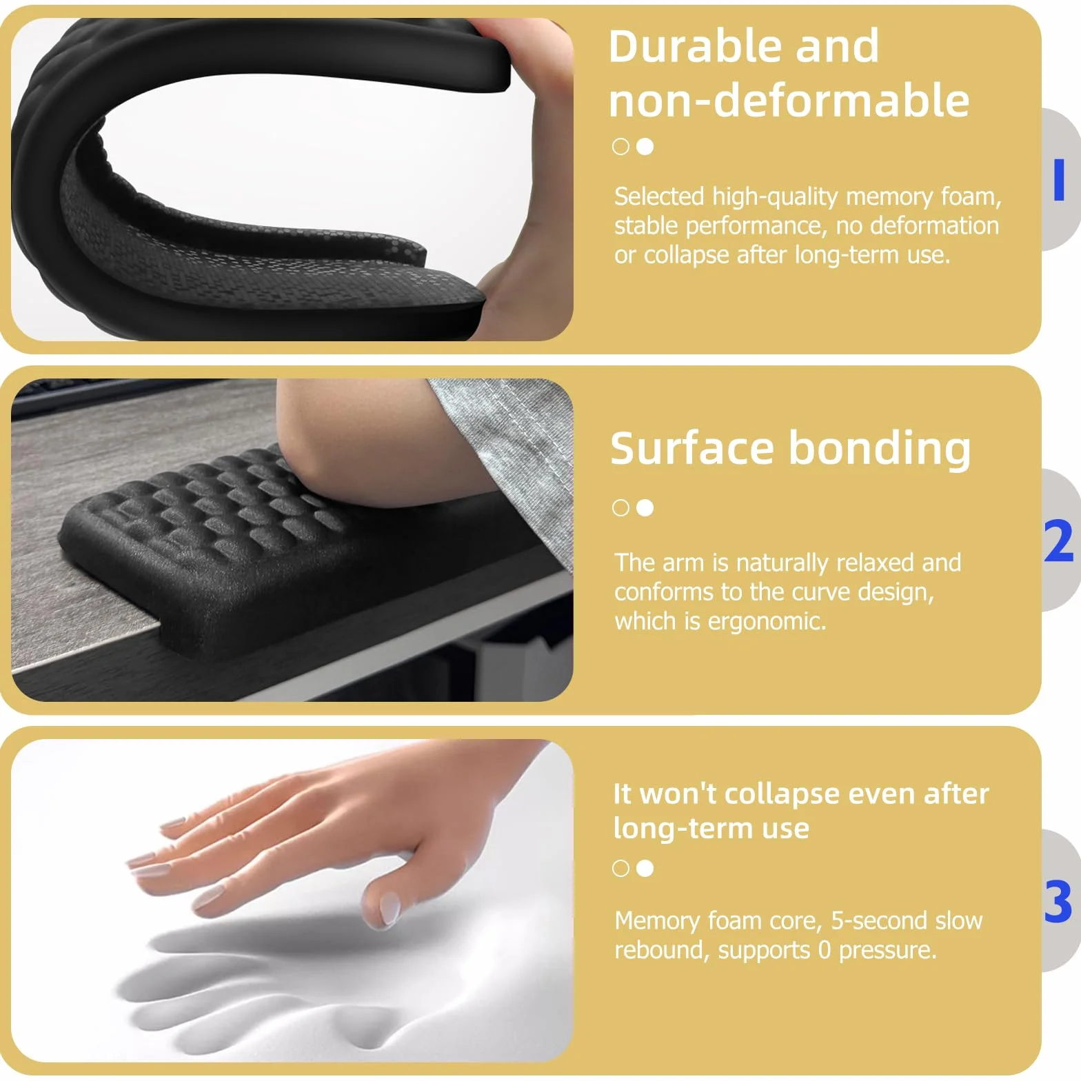Set di 2 poggiapolsi ergonomici a forma di L, memory foam, antiscivolo, 30 x 10 cm