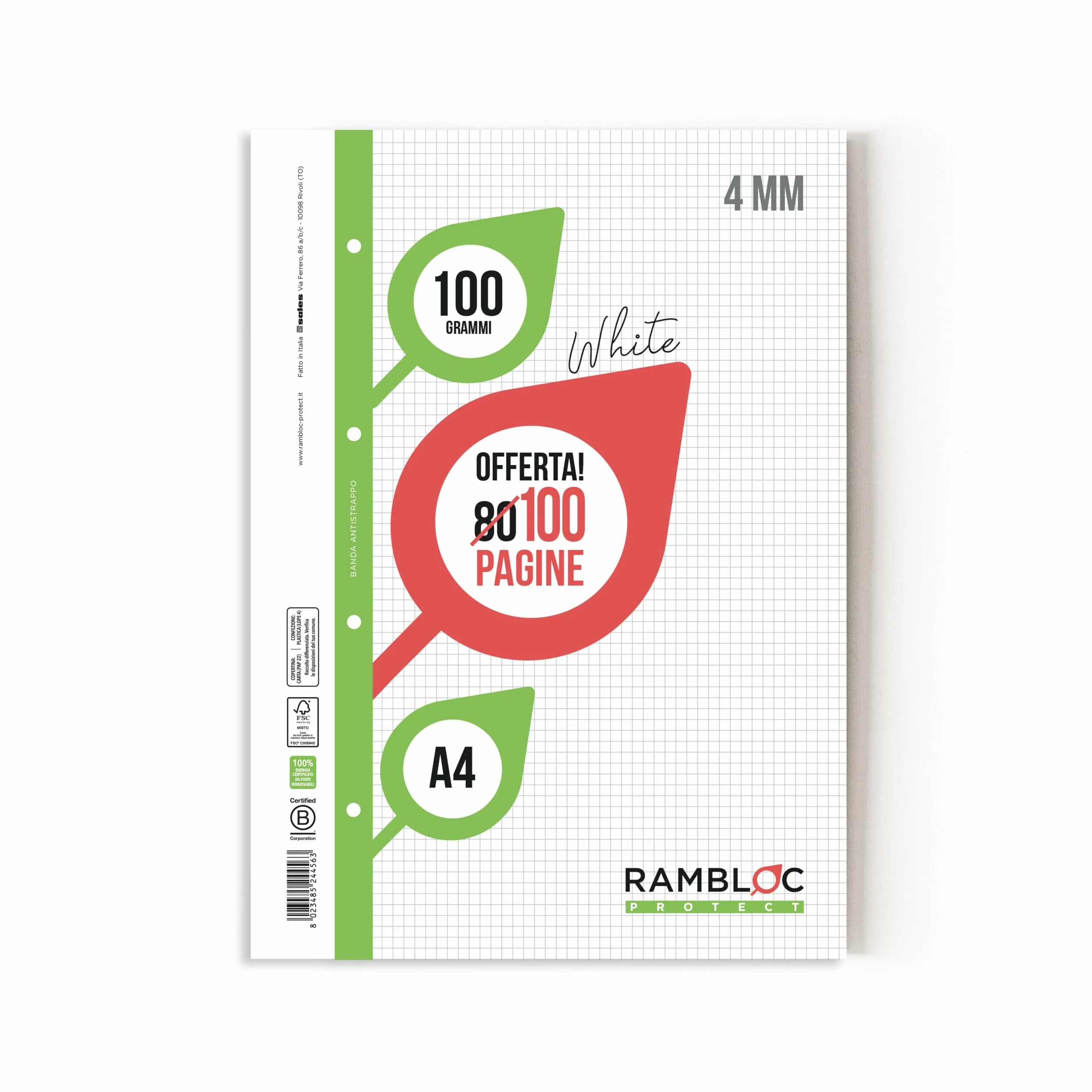 Rambloc FSC 100 gr Ricambio A4 Rinforzato 4MM Pacco da 4 Ricambi