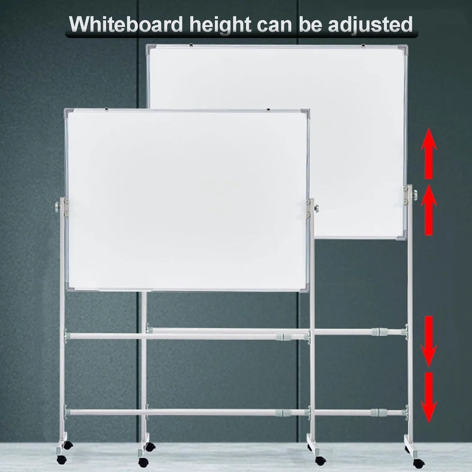 Lavagna Mobile Fronte-Retro con Cornice in Alluminio, Lavagna Magnetica cancellabile a Secco Reversibile a 360°, Altezza Regolabile per casa, Ufficio, Scuola (60x90 cm)