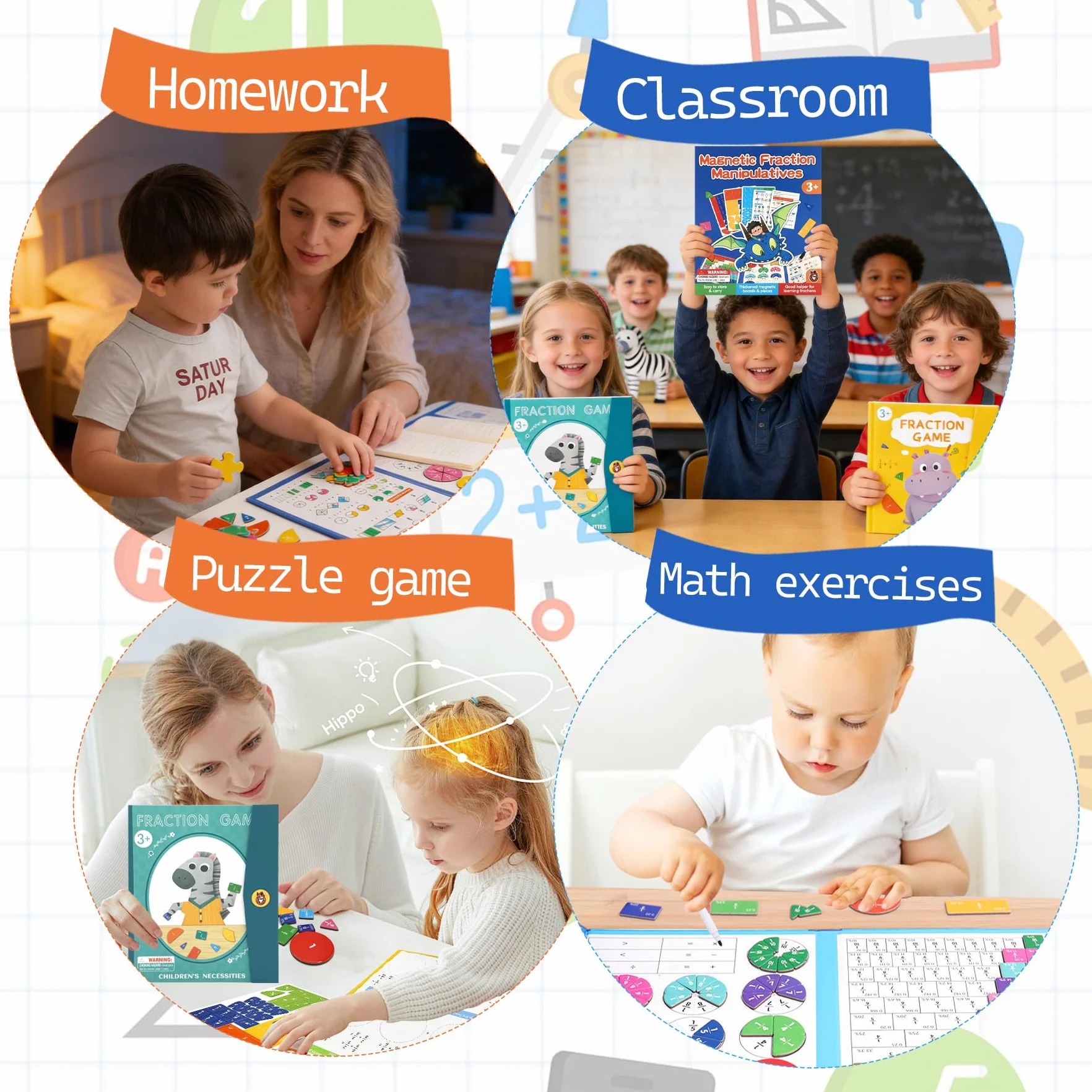 Piastrelle Magnetiche per Frazioni, Cerchi di Frazione con Percentuali e Decimali - Set Materiali Matematica Montessori