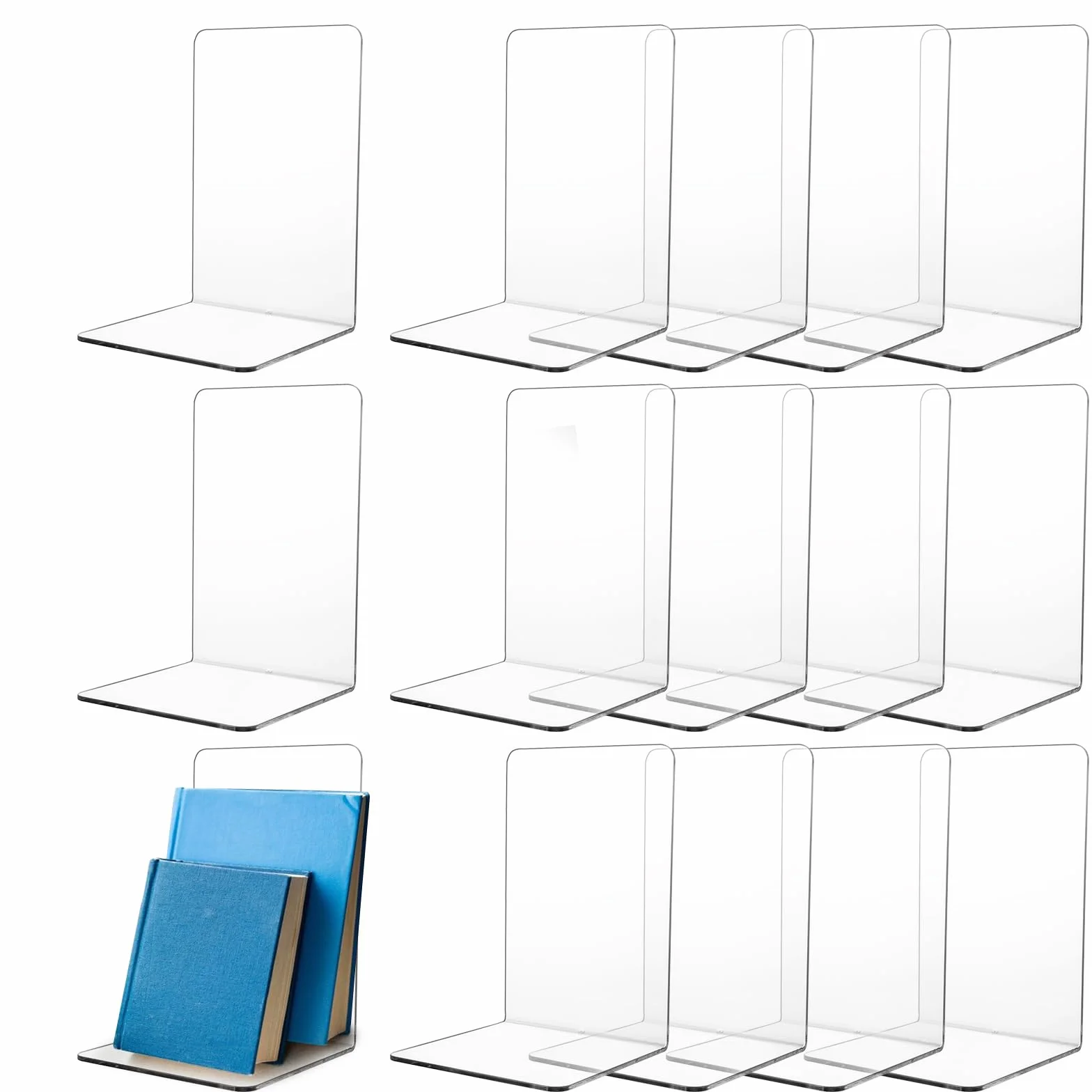APACALI 16 fermalibri acrilici, 12 x 11,8 x 18,2 cm, trasparenti, resistenti per libri pesanti, casa, ufficio