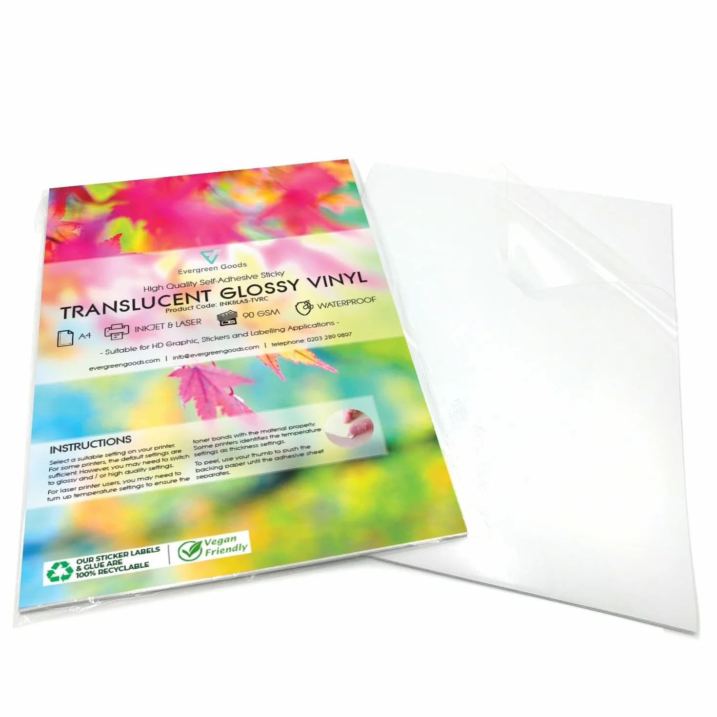 Adesivi A4 impermeabili semitrasparenti lucidi autoadesivi in vinile PVC - Carta da stampa trasparente per stampanti inkjet e laser