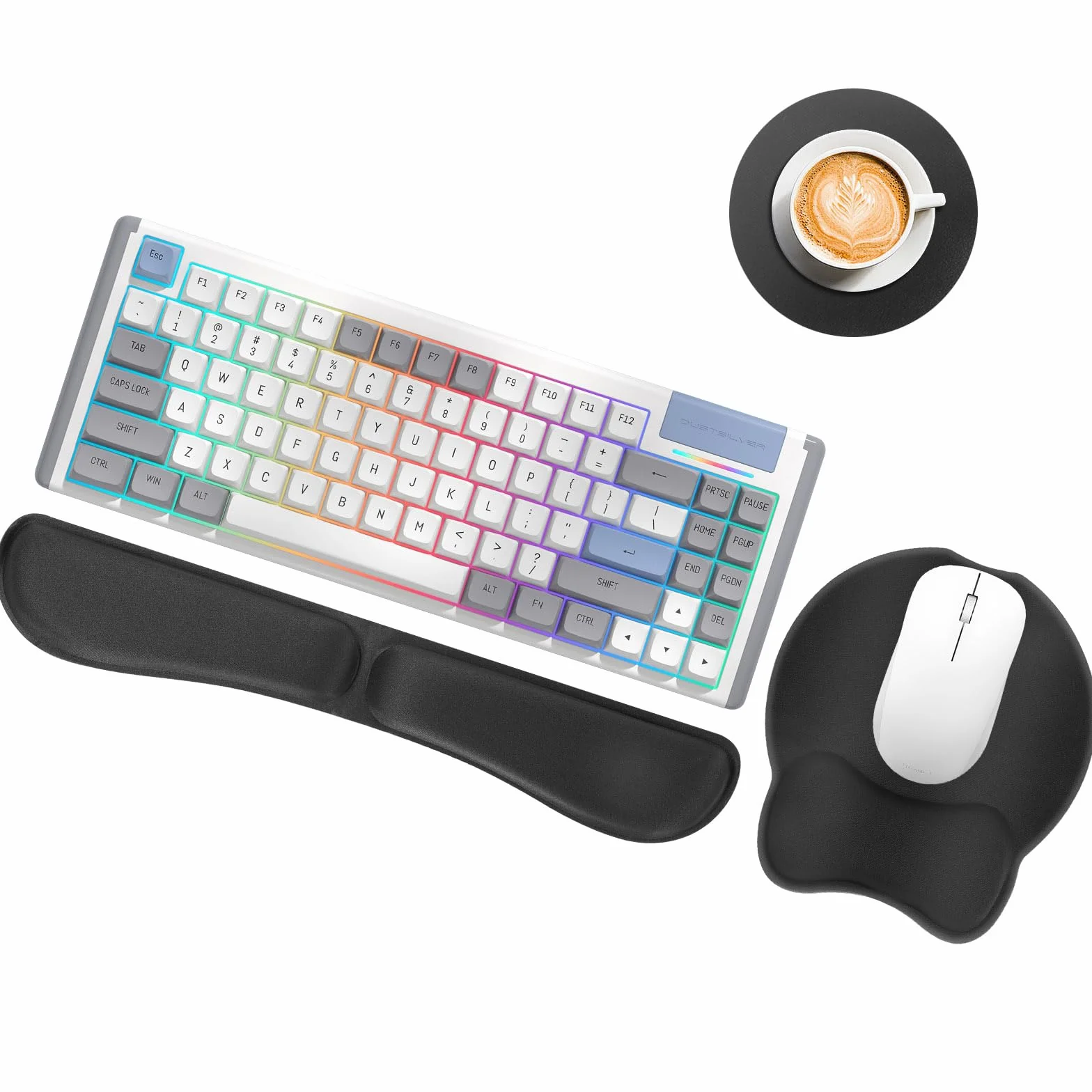 Tappetino per Mouse e Tastiera con Poggiapolsi Memory Foam Antiscivolo 3 in 1