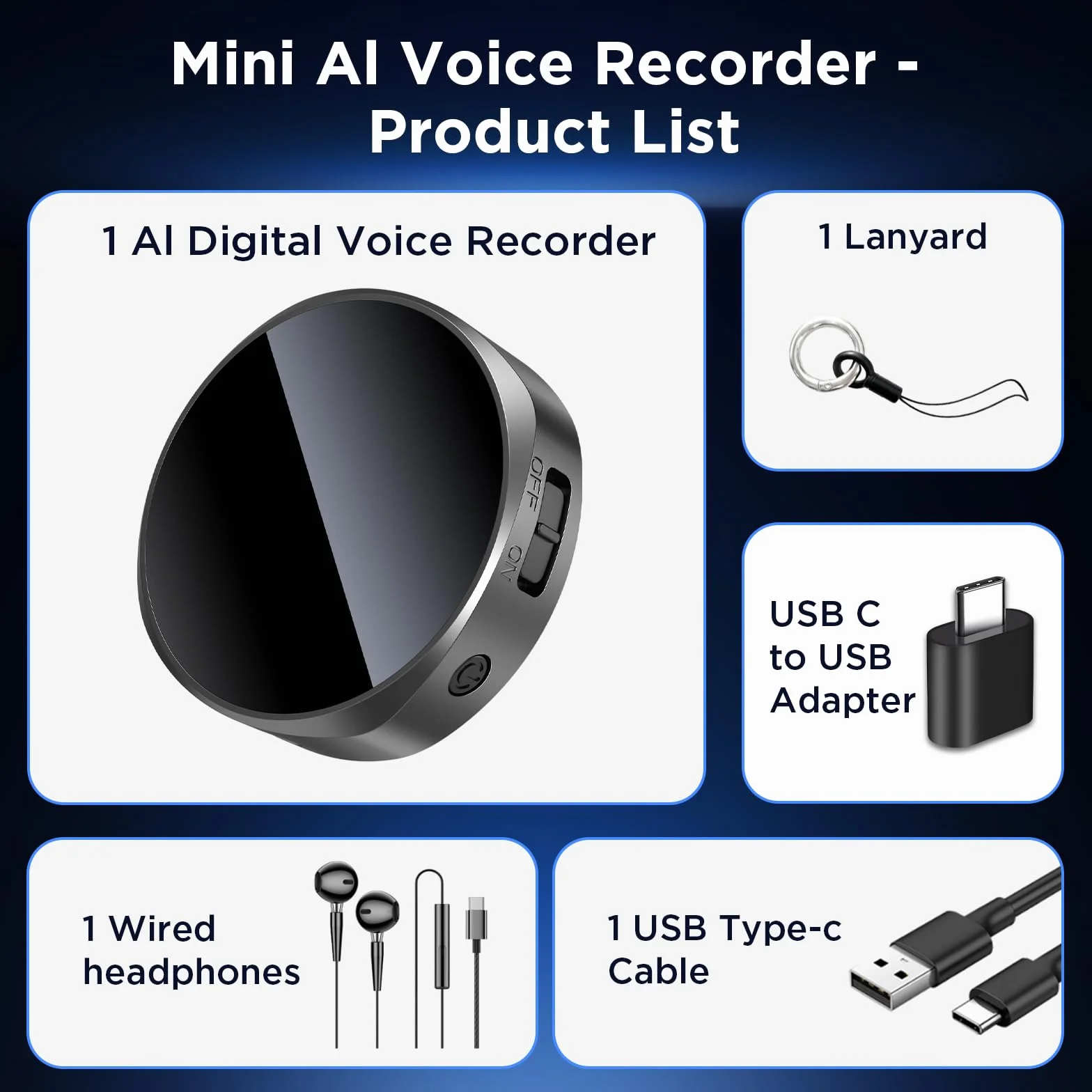 Registratore vocale magnetico da 64 GB, registratore vocale con riduzione intelligente del rumore, dispositivo di registrazione 4800 ore e registratore audio USB-C per lezioni, riunioni, interviste