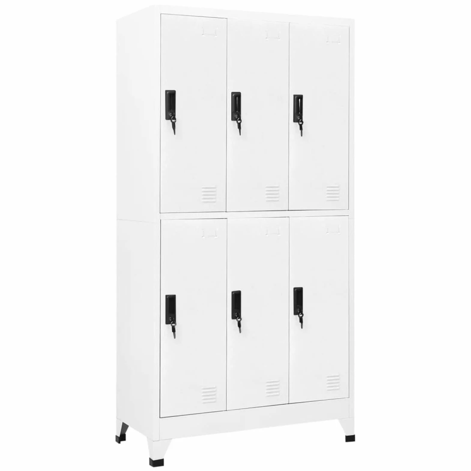 Armadietto con Serratura, 6 Scomparti con Gancio e Prese d'Aria, 90x45x180 cm in Acciaio Bianco, per scuole e uffici